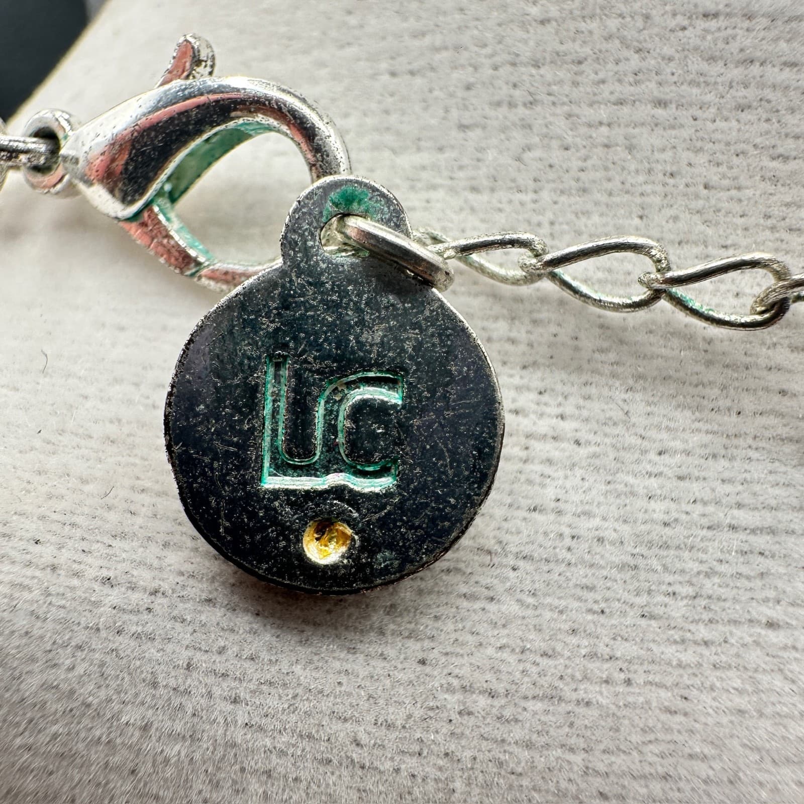 Vintage Liz Claiborne Dazed Silver-Tone Gunmetal Ring Chain Lobster Necklace - Thumbnail 8