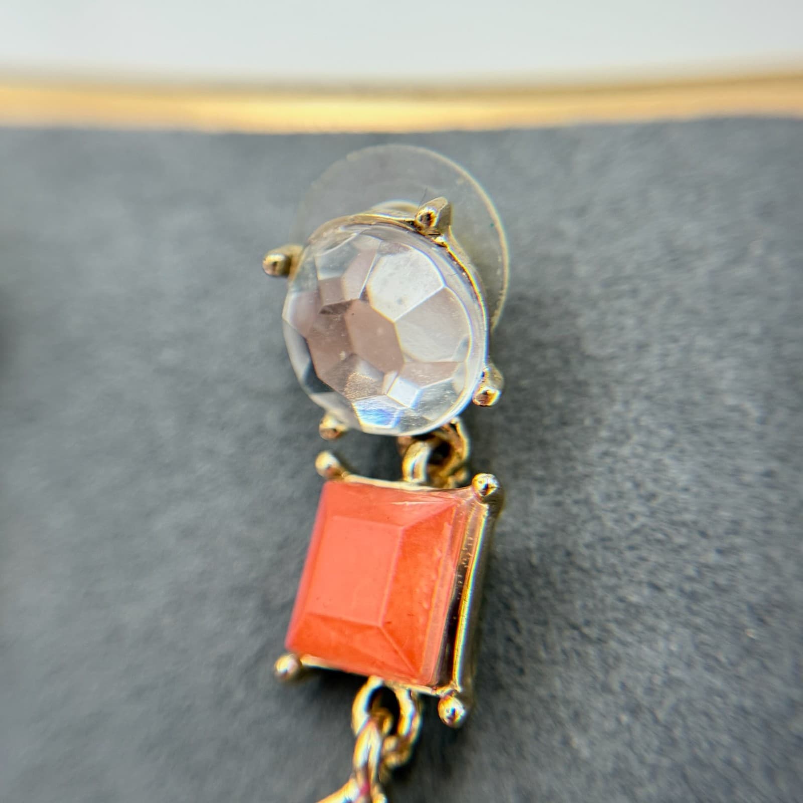 Vintage Womens Pink Orange Goldtone Stud Screw Back Beauty Dangle Earrings - Thumbnail 7