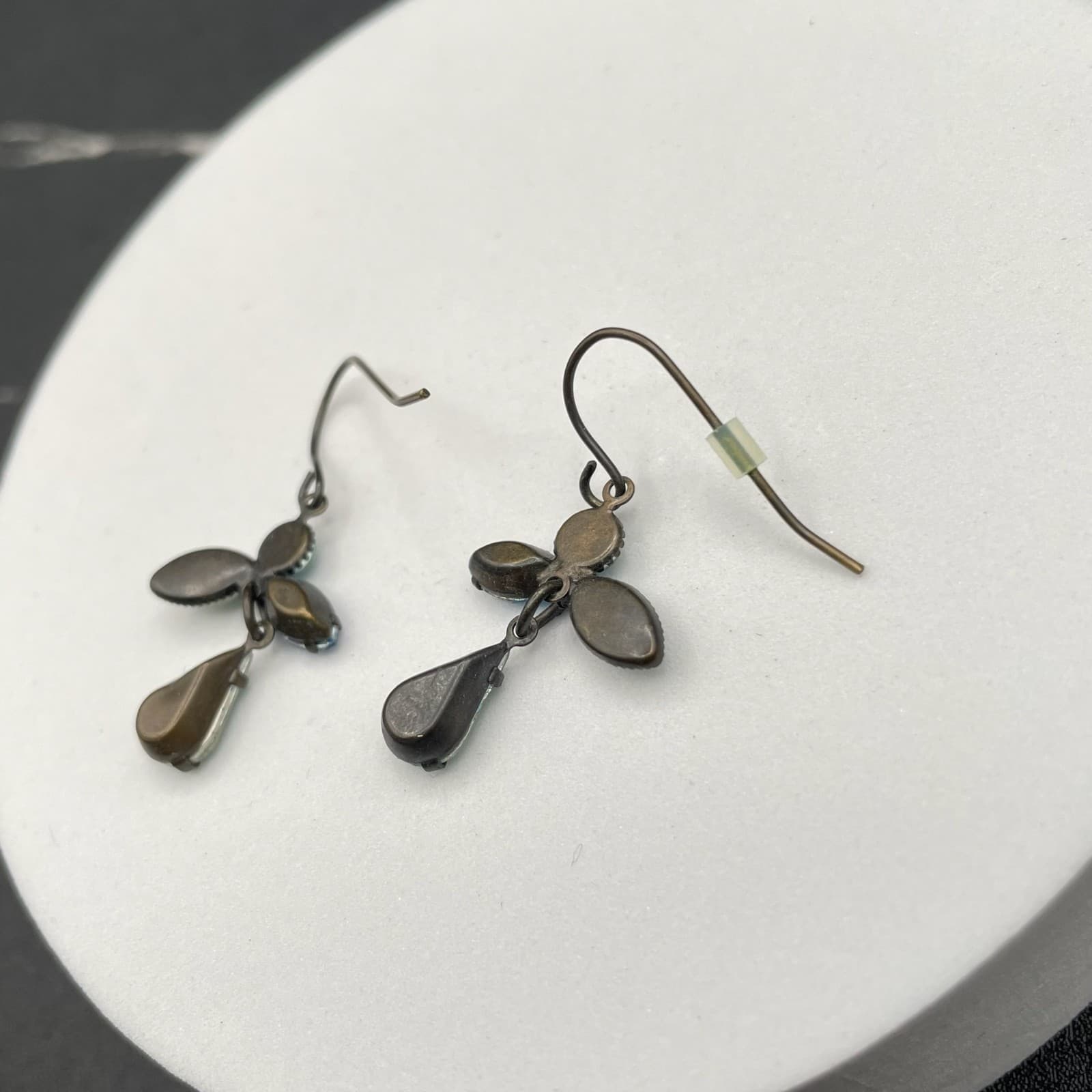 Vintage Aqua & Blue Rhinestone Cluster Dangle Drop Wedding Earrings - Thumbnail 6