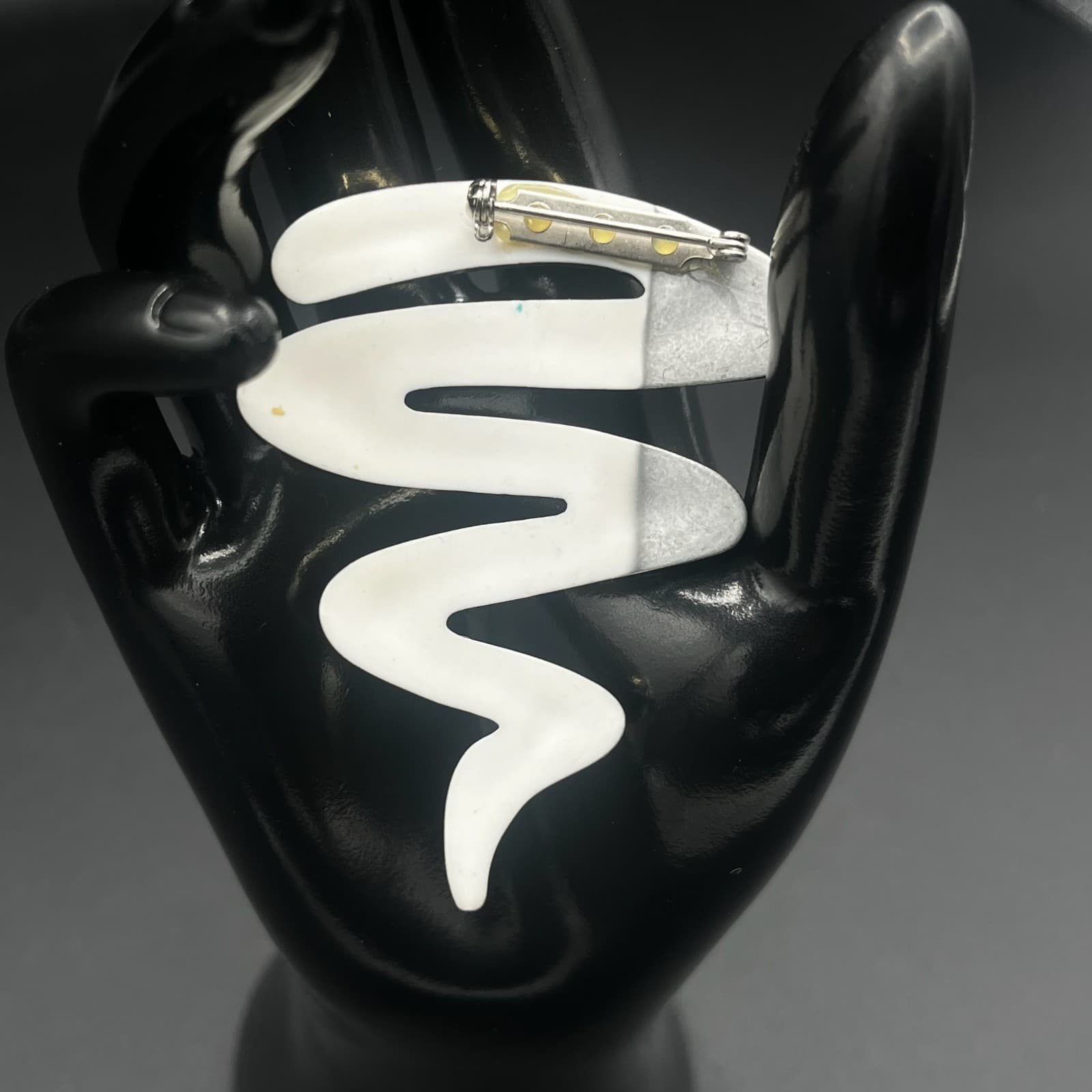 Vintage Gold Tone Abstract Wave Zig Zag Brooch or Hair Clip - Thumbnail 3