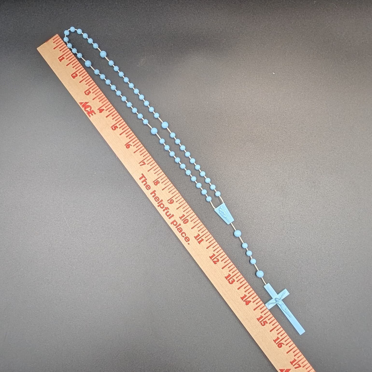 Vintage Blue Plastic Rosary Beads Necklace Catholic Cross - Thumbnail 6