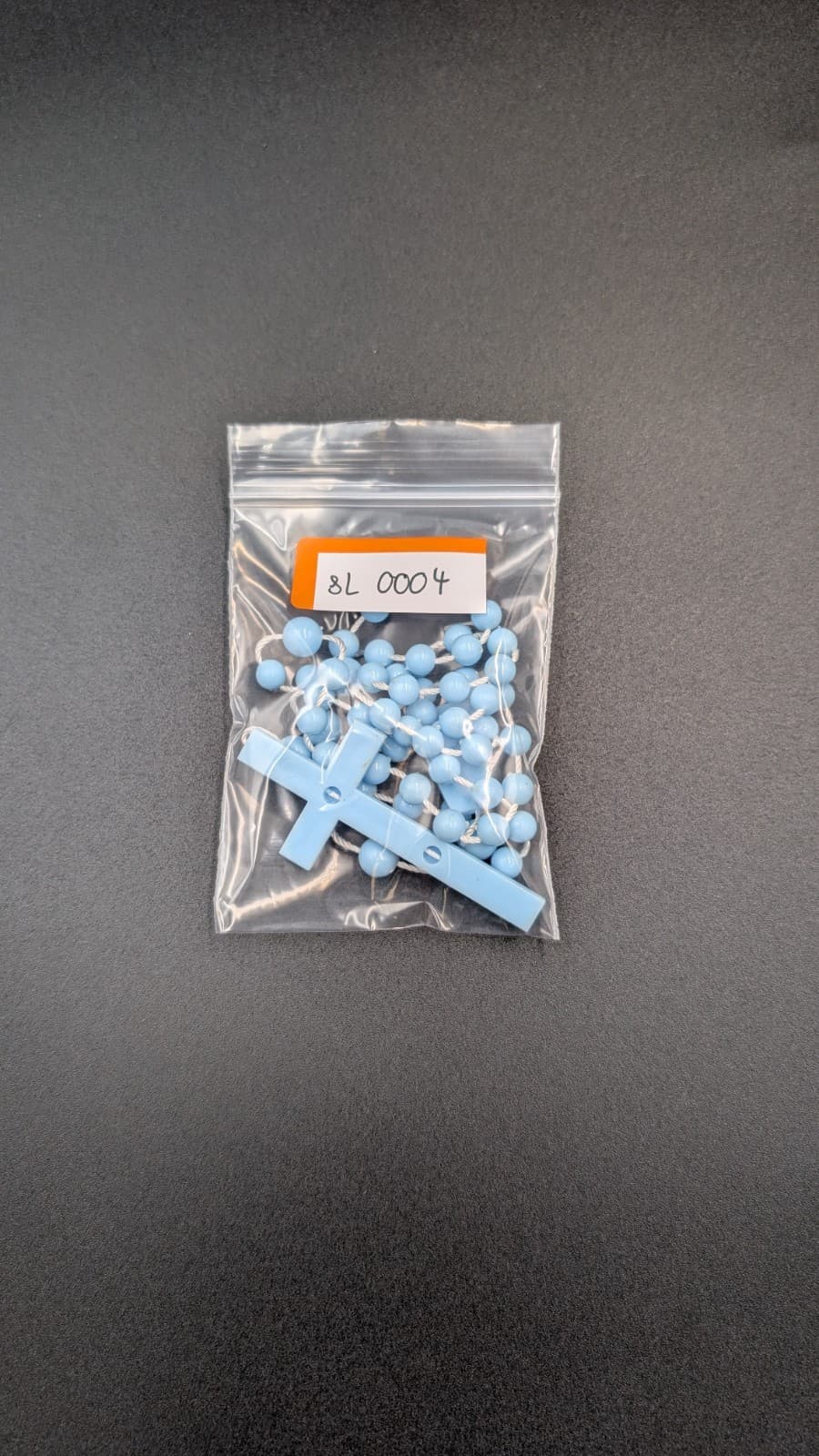 Vintage Blue Plastic Rosary Beads Necklace Catholic Cross - Thumbnail 7