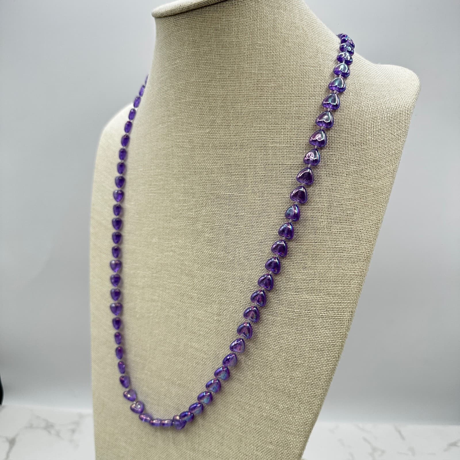 Vintage Purple Faceted Amethyst Heart-Shaped Mala Beaded Fashion Necklace - Thumbnail 3