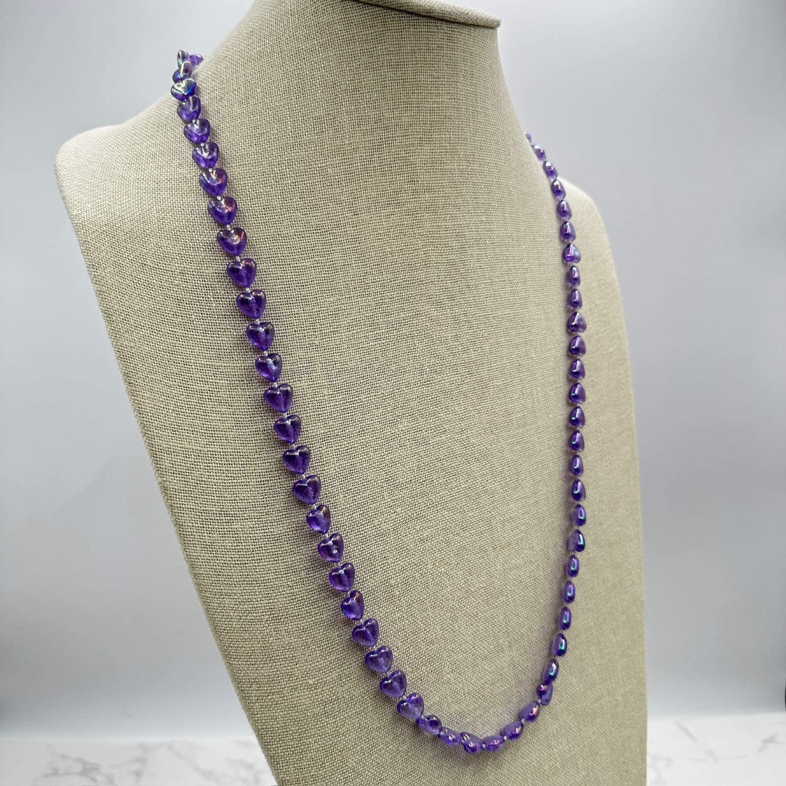 Vintage Purple Faceted Amethyst Heart-Shaped Mala Beaded Fashion Necklace - Thumbnail 4