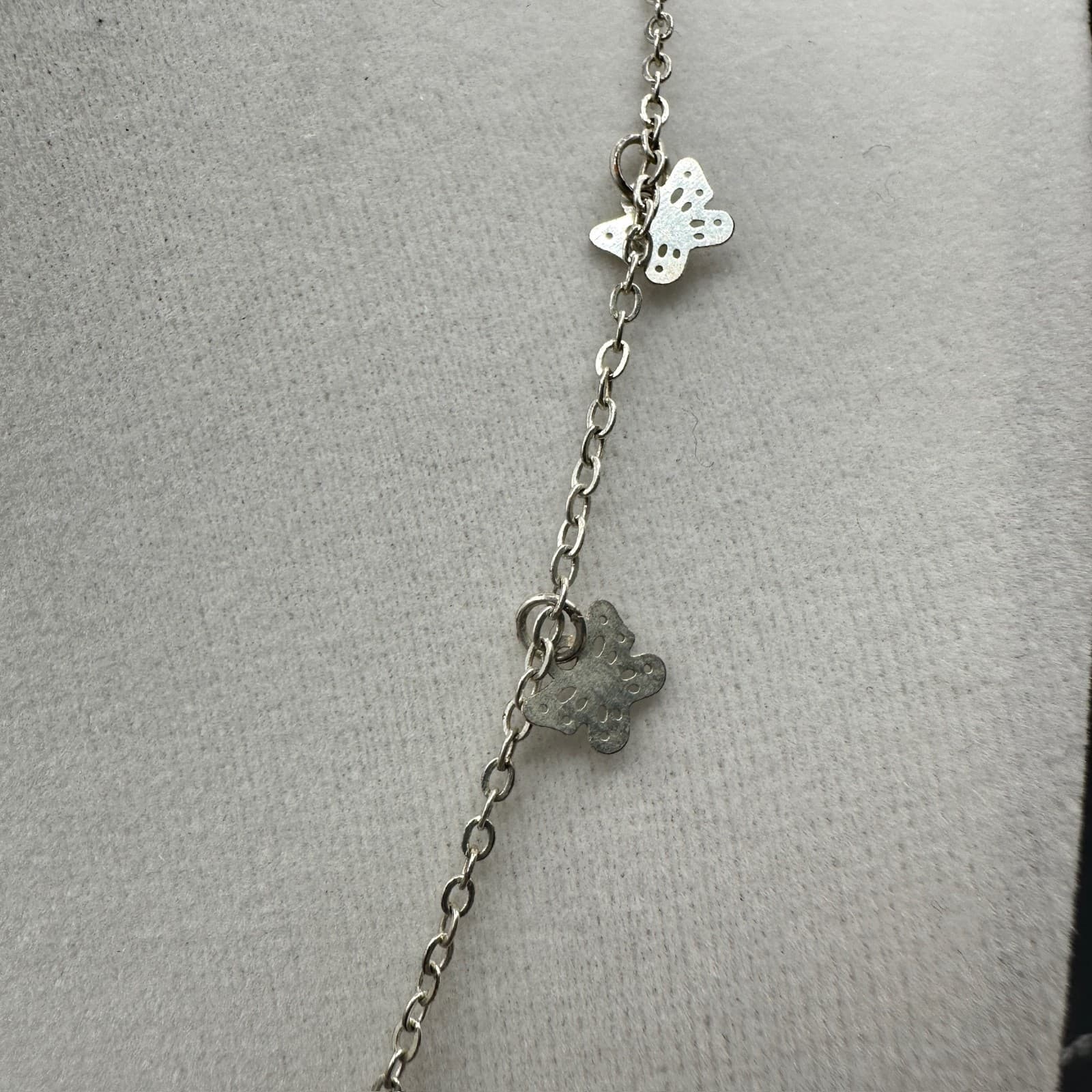 Vintage Claire's Silver-Tone Classic Round Link Butterfly Charm Station Lobster - Thumbnail 4