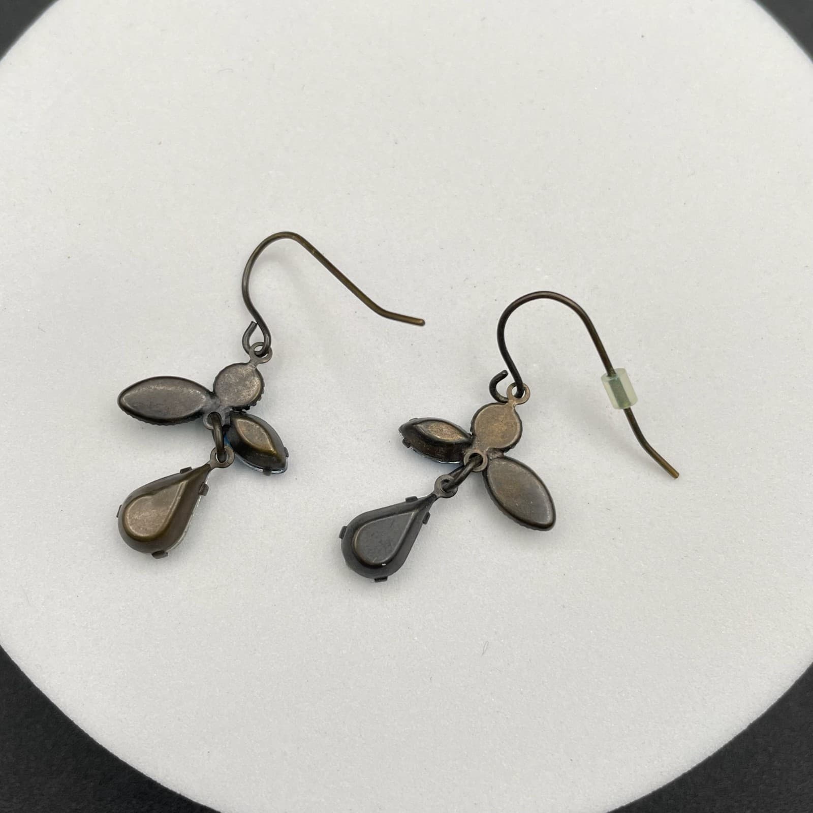 Vintage Aqua & Blue Rhinestone Cluster Dangle Drop Wedding Earrings - Thumbnail 5