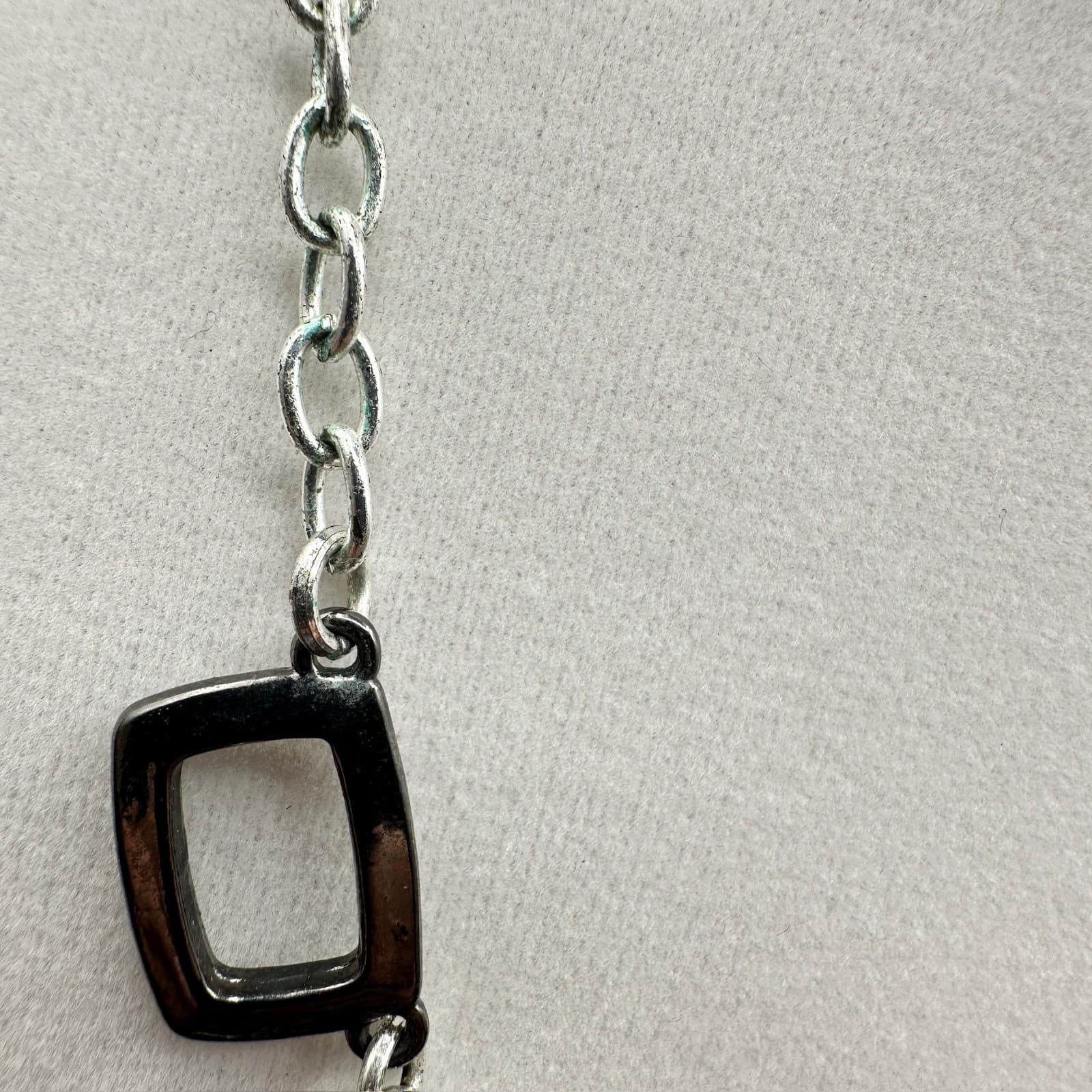 Vintage Liz Claiborne Dazed Silver-Tone Gunmetal Ring Chain Lobster Necklace - Thumbnail 6