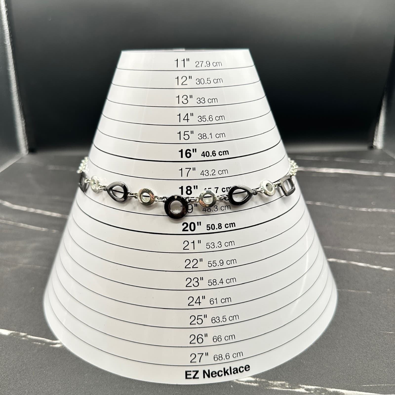 Vintage Liz Claiborne Dazed Silver-Tone Gunmetal Ring Chain Lobster Necklace - Thumbnail 10