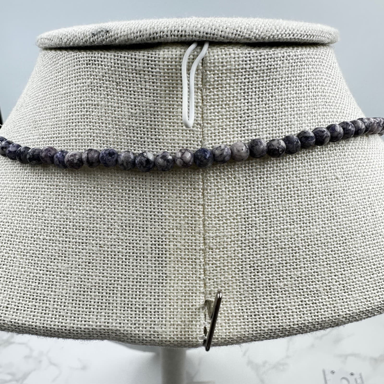 Vintage Purple & White Mottled Marble Fashion Retro Classic Beaded Necklace - Thumbnail 5