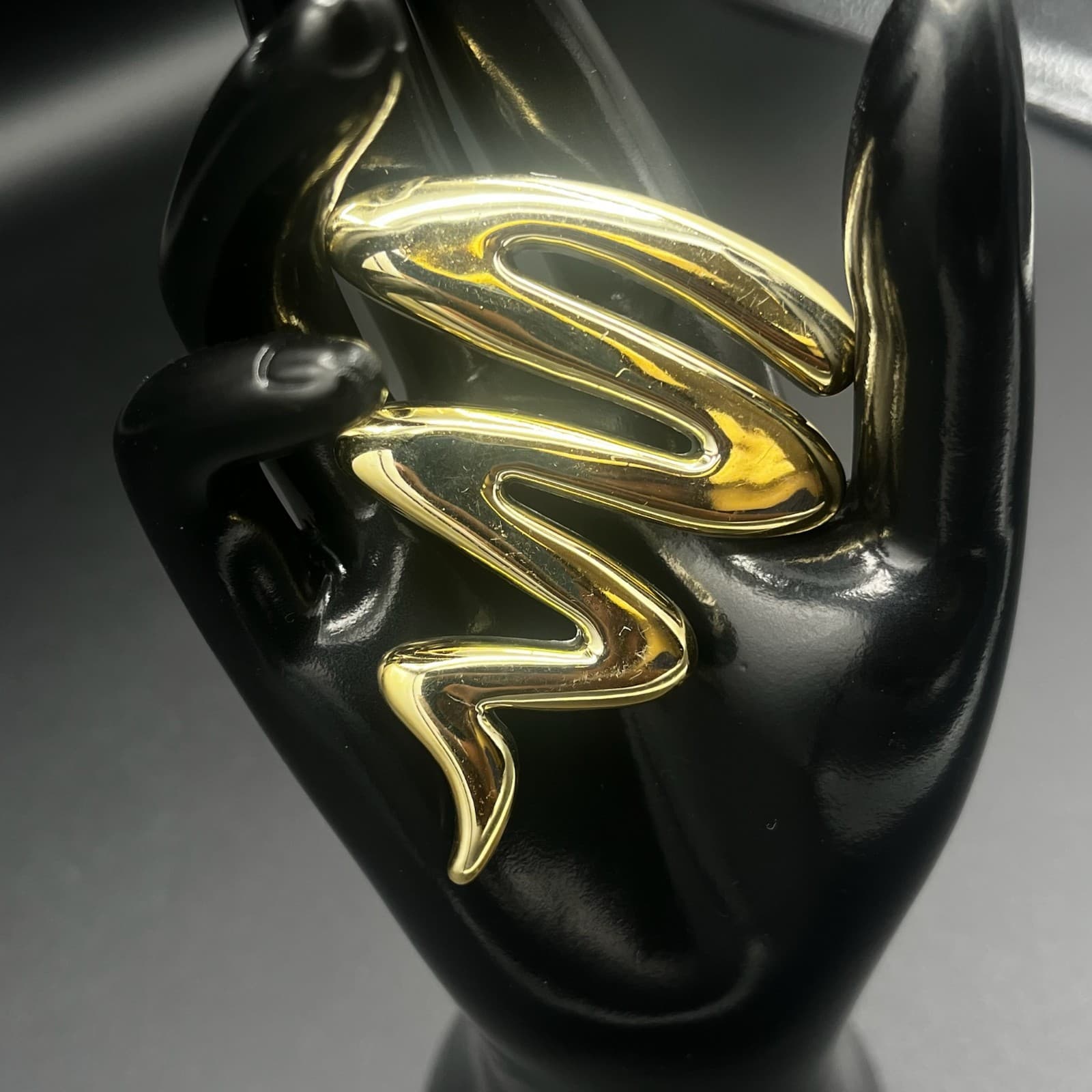 Vintage Gold Tone Abstract Wave Zig Zag Brooch or Hair Clip - Thumbnail 4