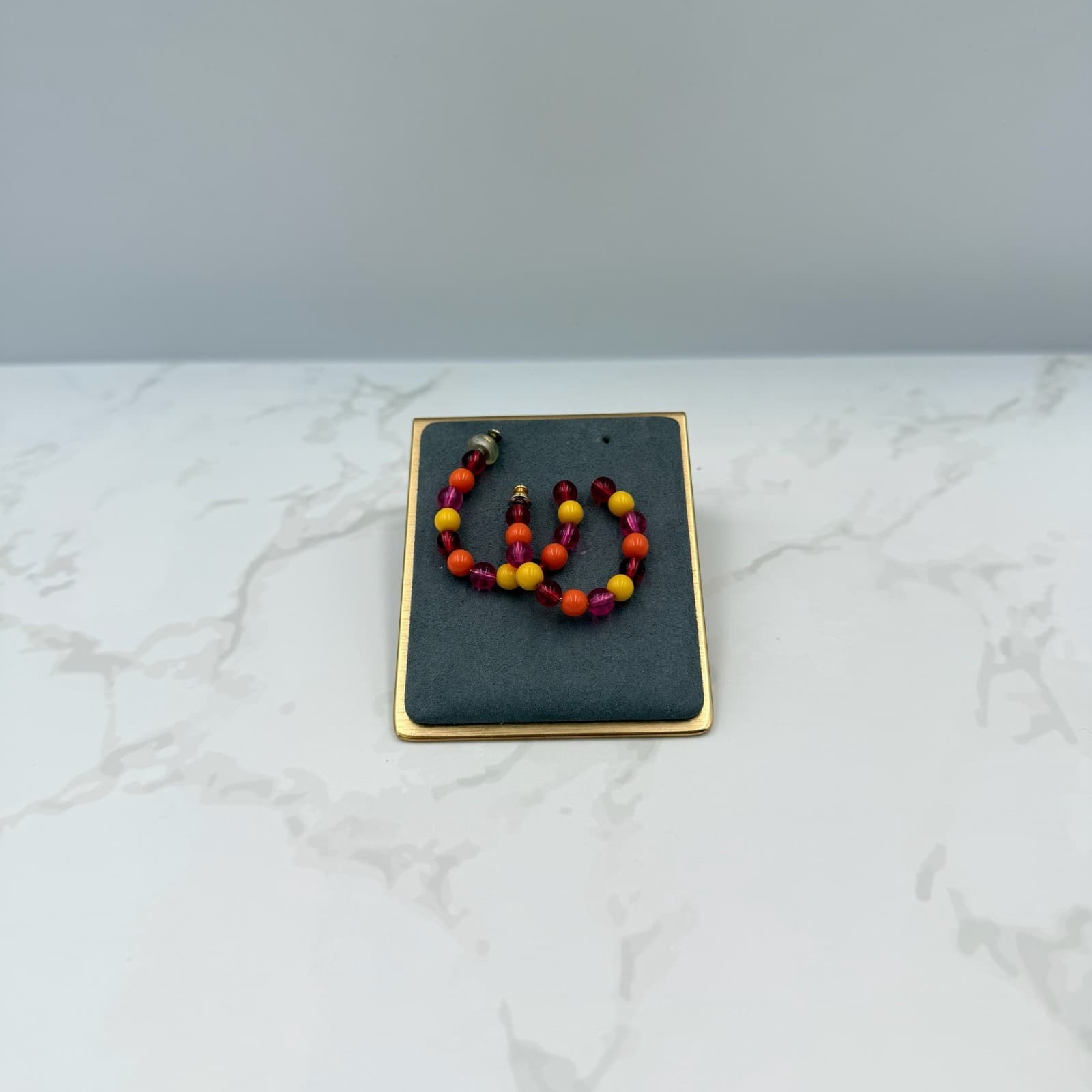 Vintage West German Silver Gold-Toned Multicolored Cube Beaded Hoop Earrings - Thumbnail 2