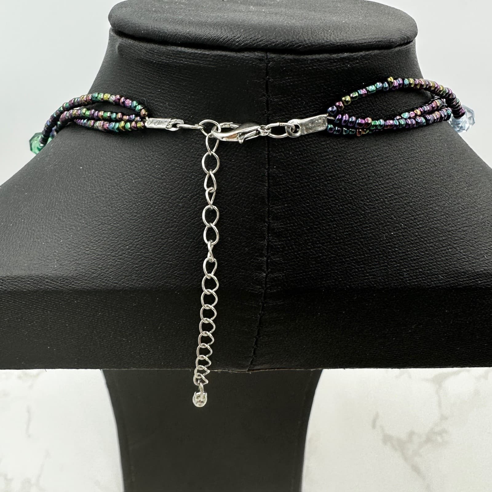 Vintage Oil-Slick Faceting Seed Beaded Extender Chain Multi-Strand Layered - Thumbnail 5