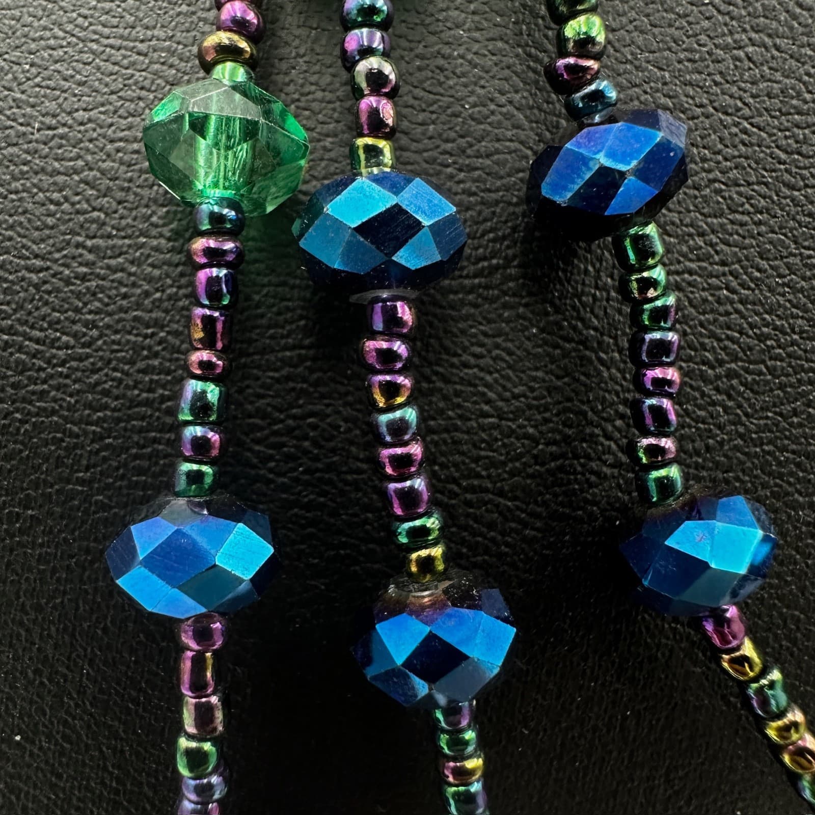 Vintage Oil-Slick Faceting Seed Beaded Extender Chain Multi-Strand Layered - Thumbnail 4