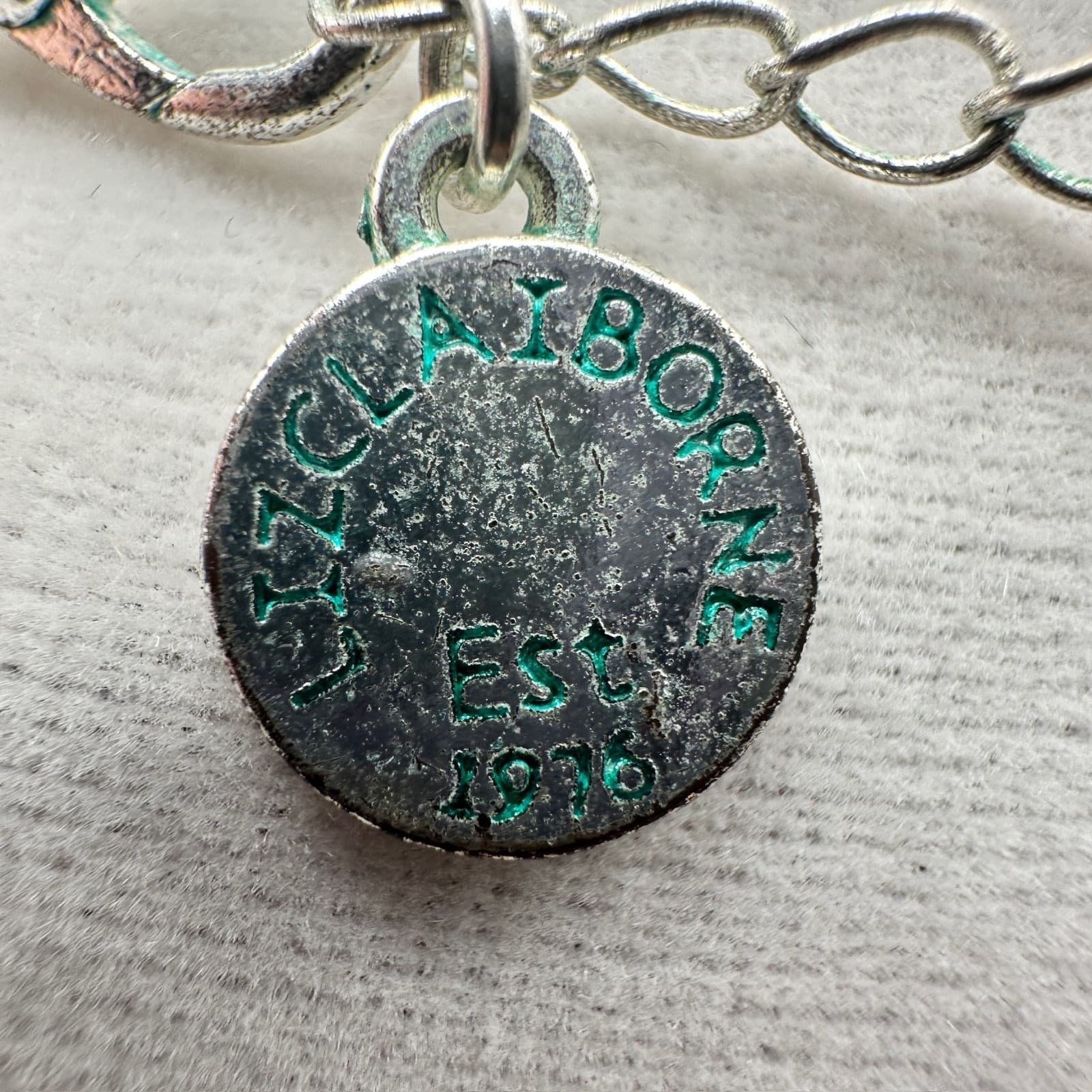 Vintage Liz Claiborne Dazed Silver-Tone Gunmetal Ring Chain Lobster Necklace - Thumbnail 9