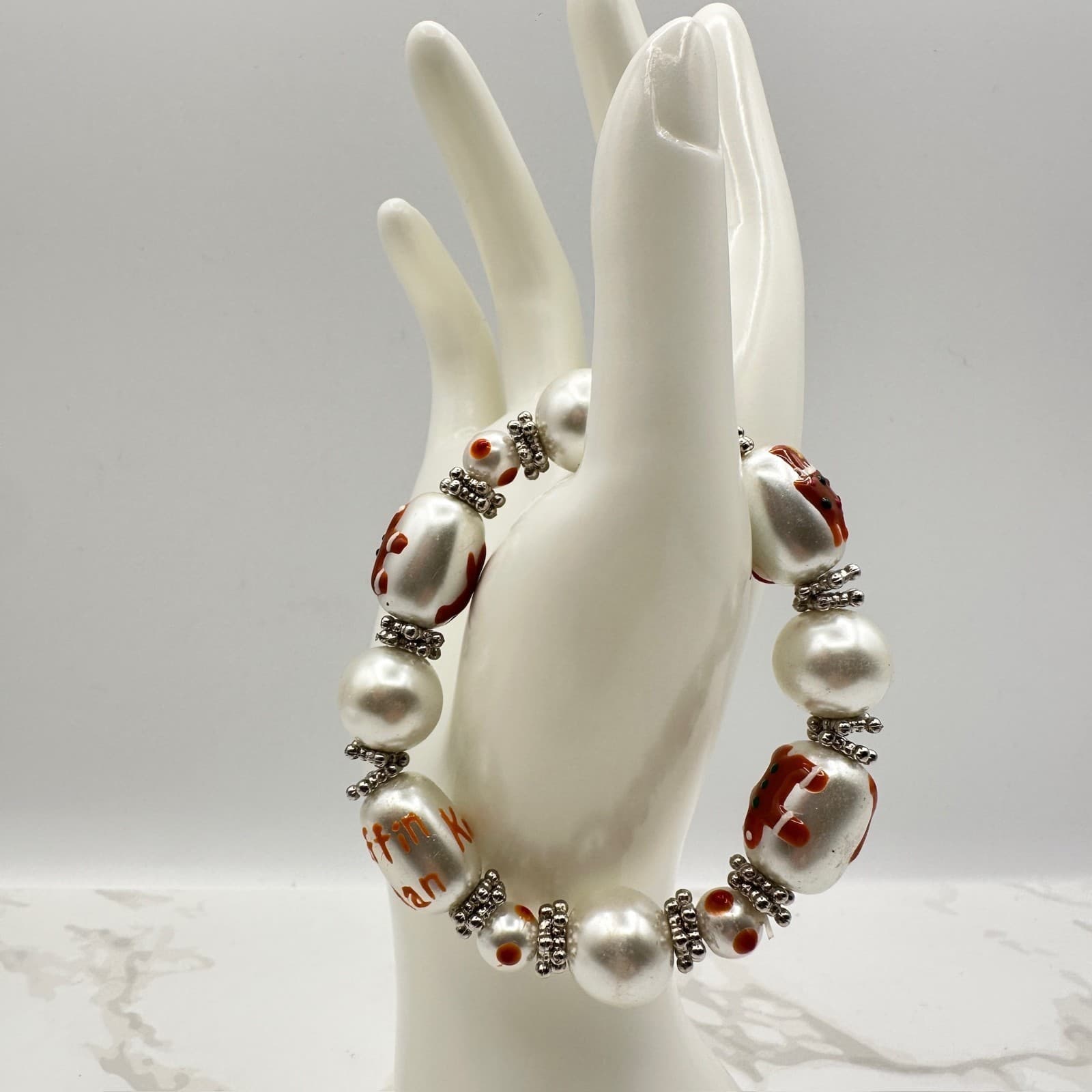 Vintage Multicolor Painted Christmas Gingerbread Man Glass Beaded Stretch - Thumbnail 3