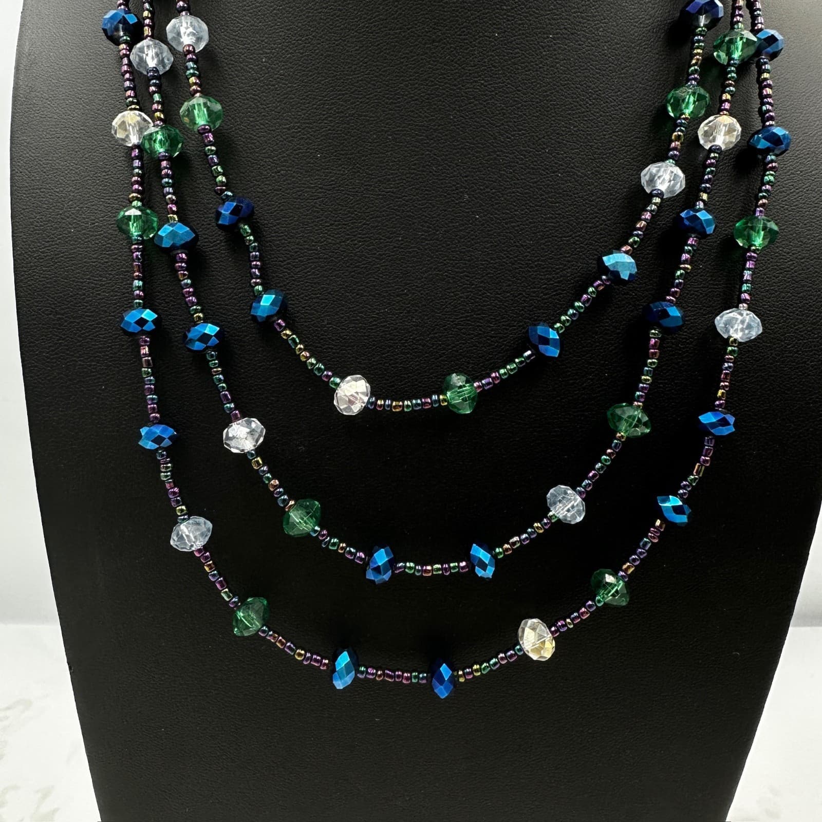 Vintage Oil-Slick Faceting Seed Beaded Extender Chain Multi-Strand Layered - Thumbnail 2