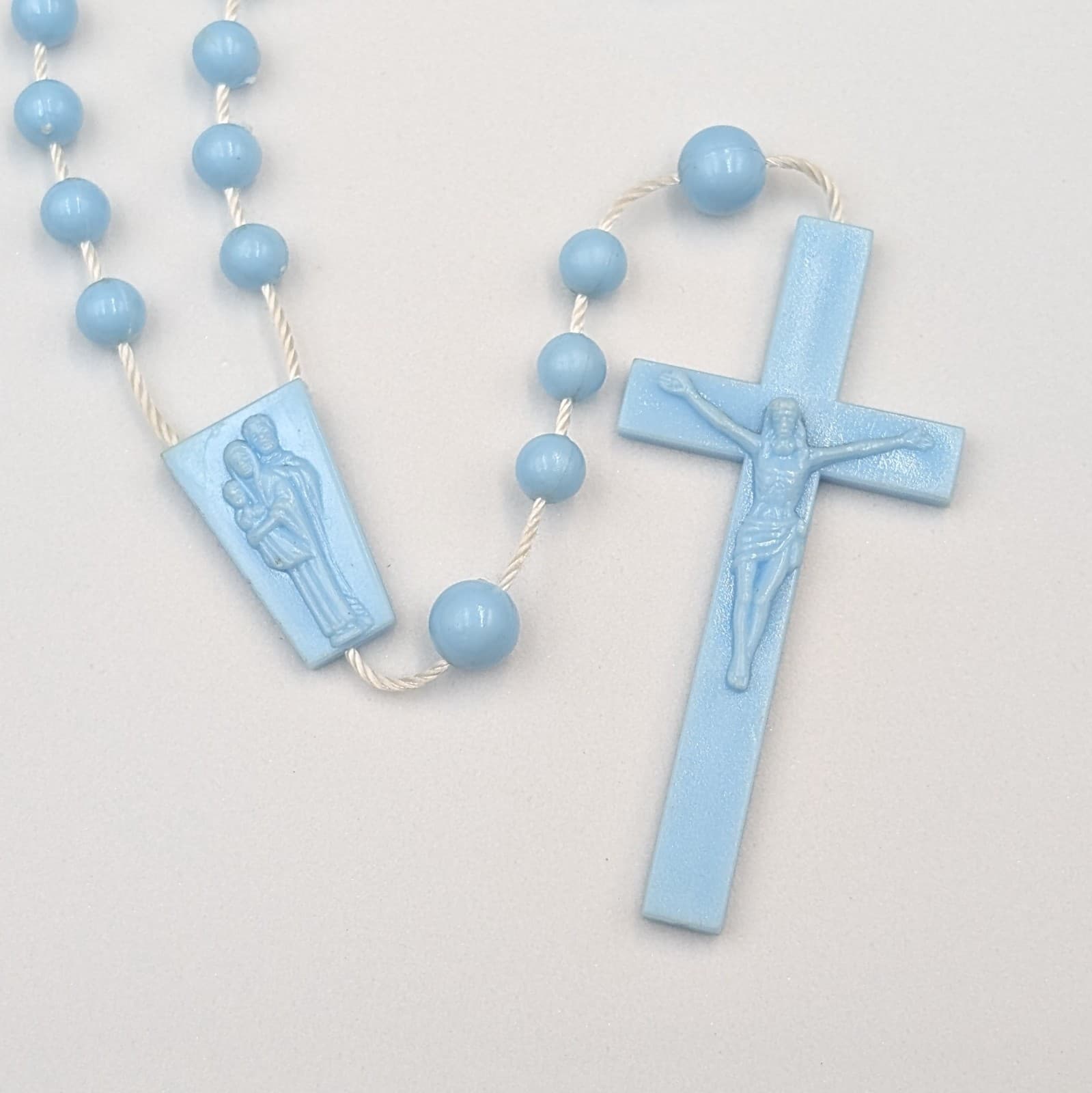 Vintage Blue Plastic Rosary Beads Necklace Catholic Cross - Thumbnail 5