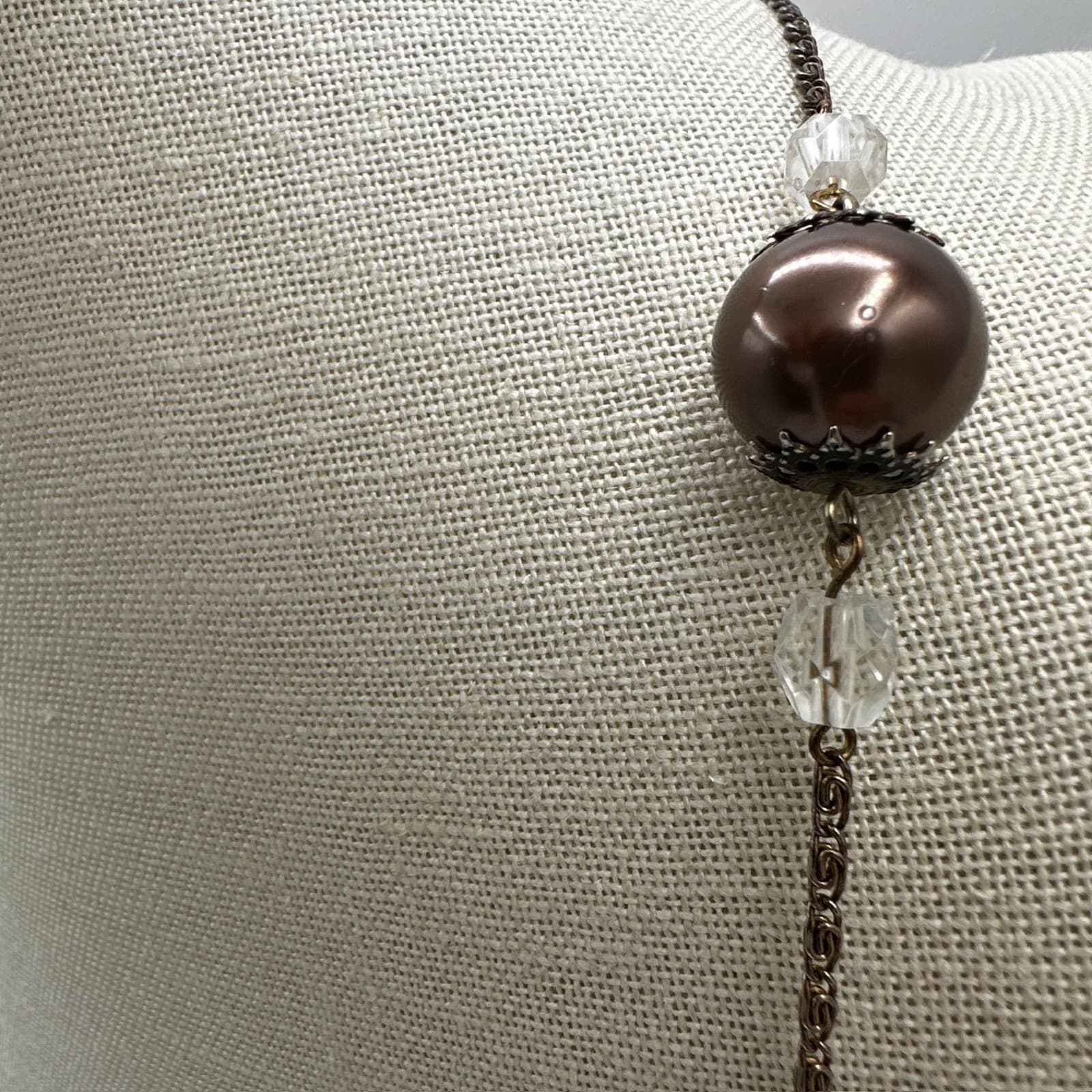 Vintage Classic Fashion Silver-Tone Chain Detail Faceted Bicone Beaded Necklace - Thumbnail 3