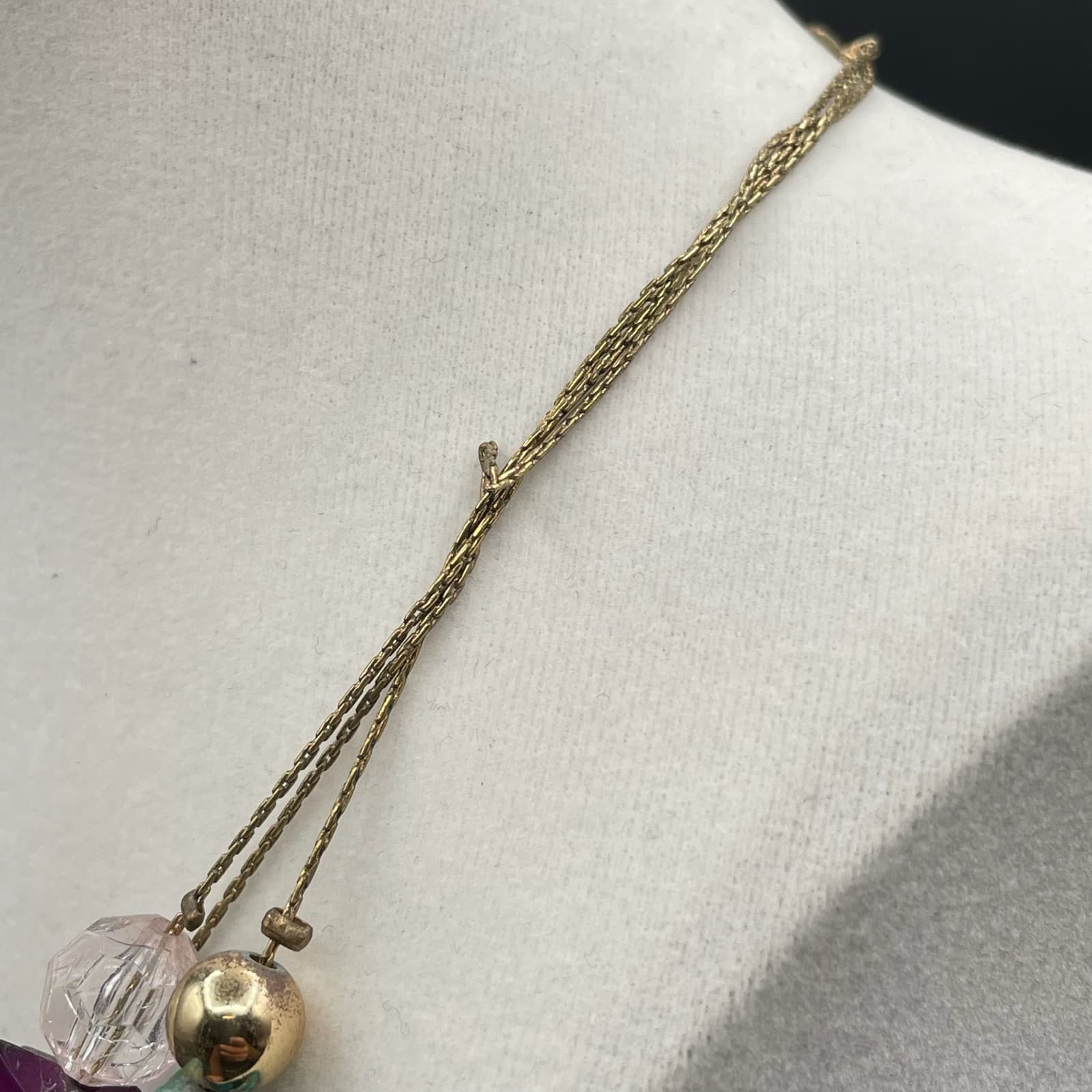 Vintage Multi-Strand Beaded Necklace Statement Multicolor Acrylic Glass Beads - Thumbnail 7