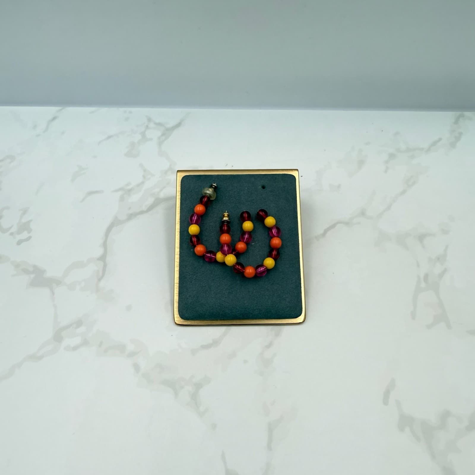 Vintage West German Silver Gold-Toned Multicolored Cube Beaded Hoop Earrings - Thumbnail 3