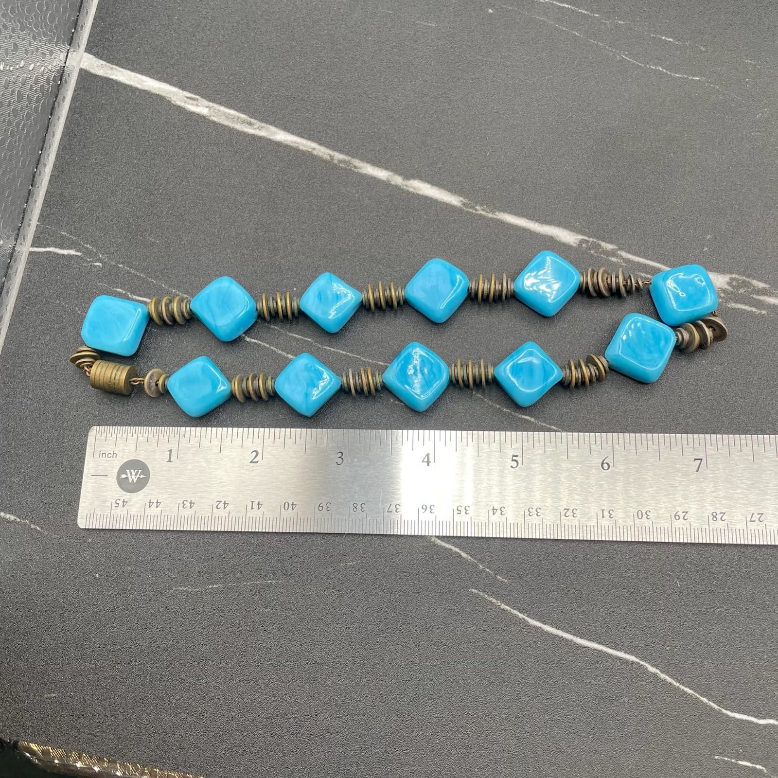 Vintage Turquoise Stone Chunky Square Beaded Retro Classic Choker Necklace - Thumbnail 6