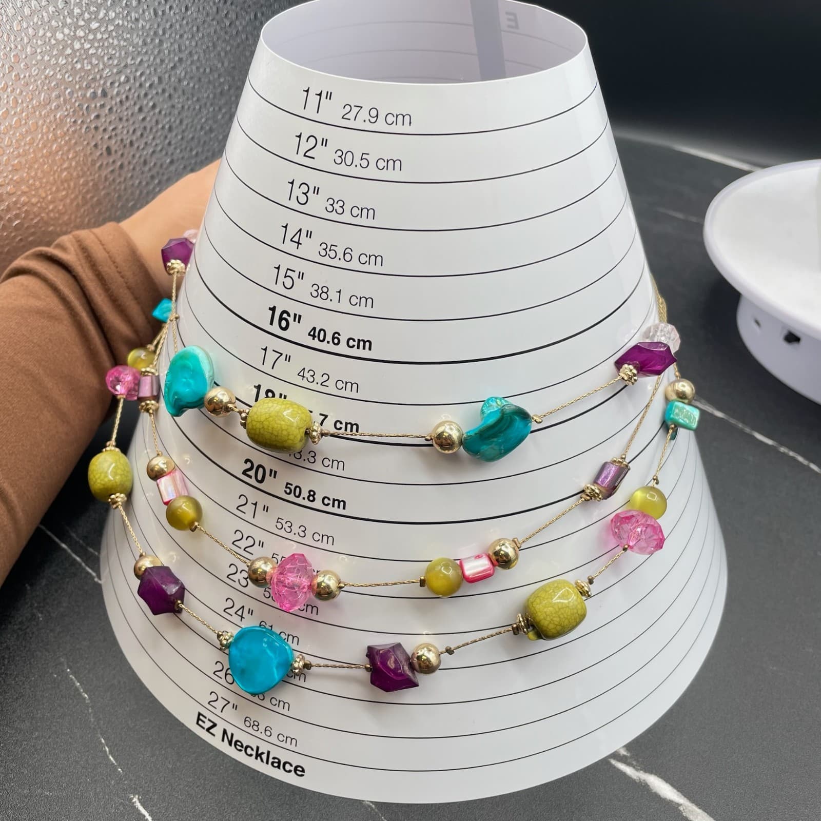 Vintage Multi-Strand Beaded Necklace Statement Multicolor Acrylic Glass Beads - Thumbnail 2