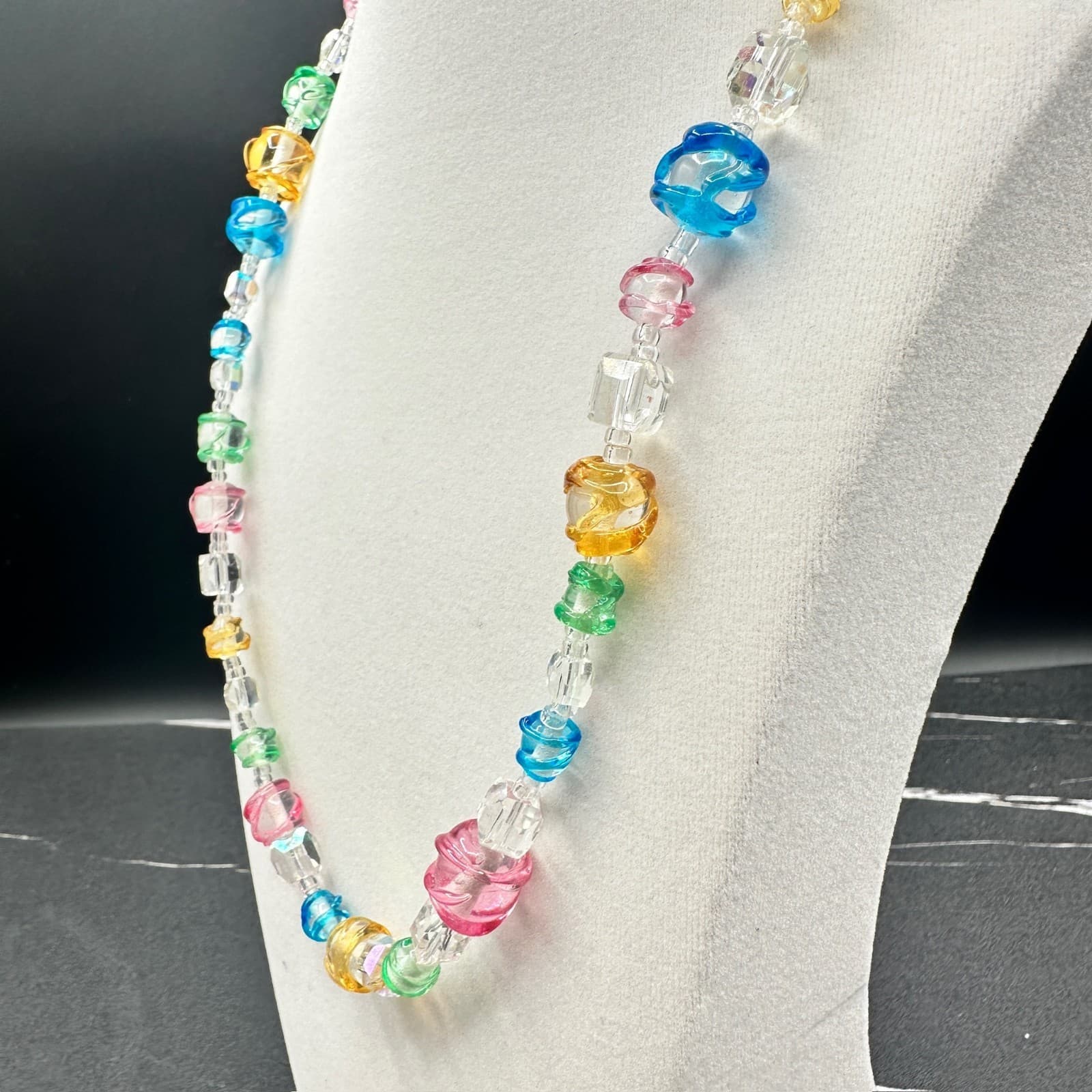 Vintage Multicolor Transparent Candy Gummy Bear Rainbow Beaded Toogle Necklace - Thumbnail 4