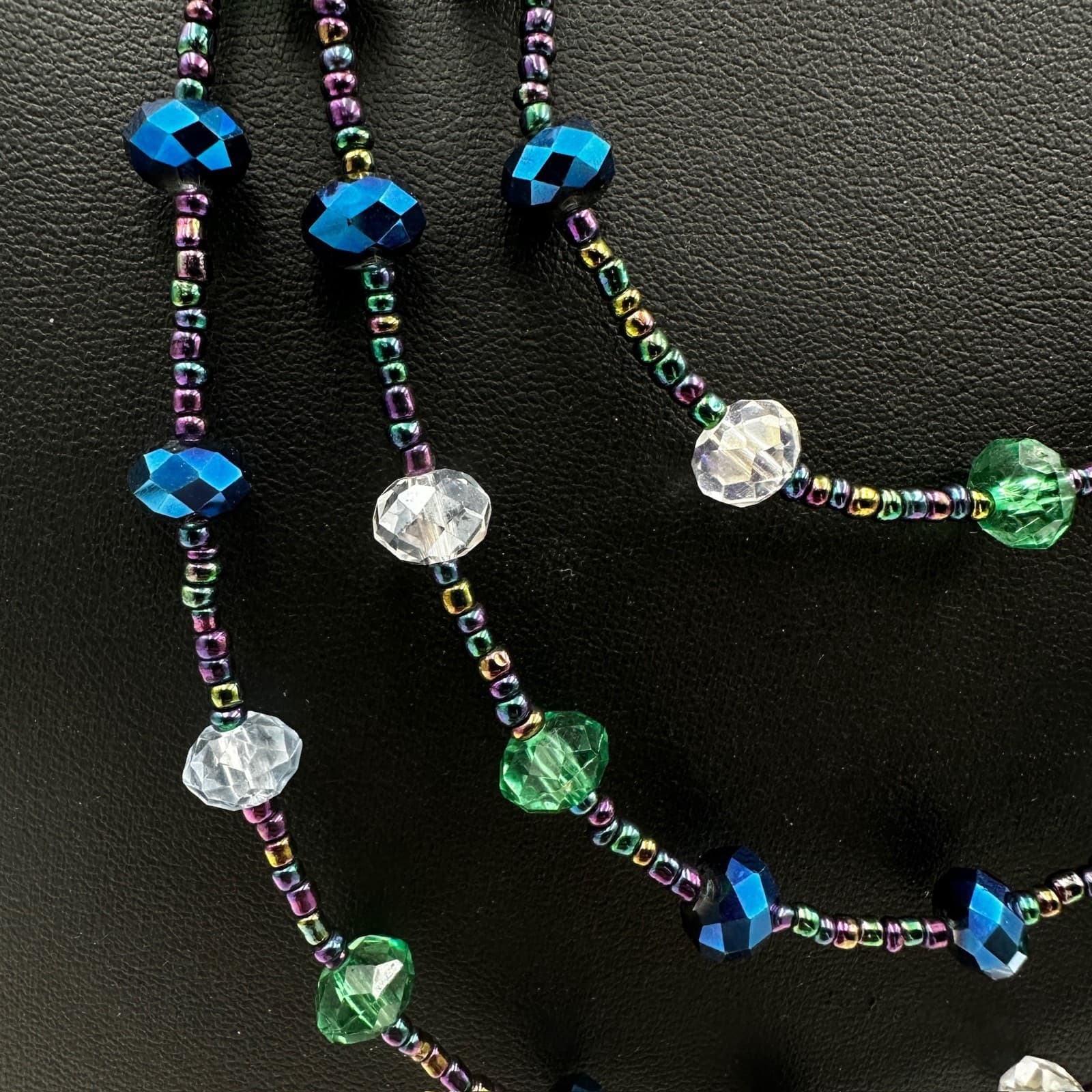 Vintage Oil-Slick Faceting Seed Beaded Extender Chain Multi-Strand Layered - Thumbnail 3