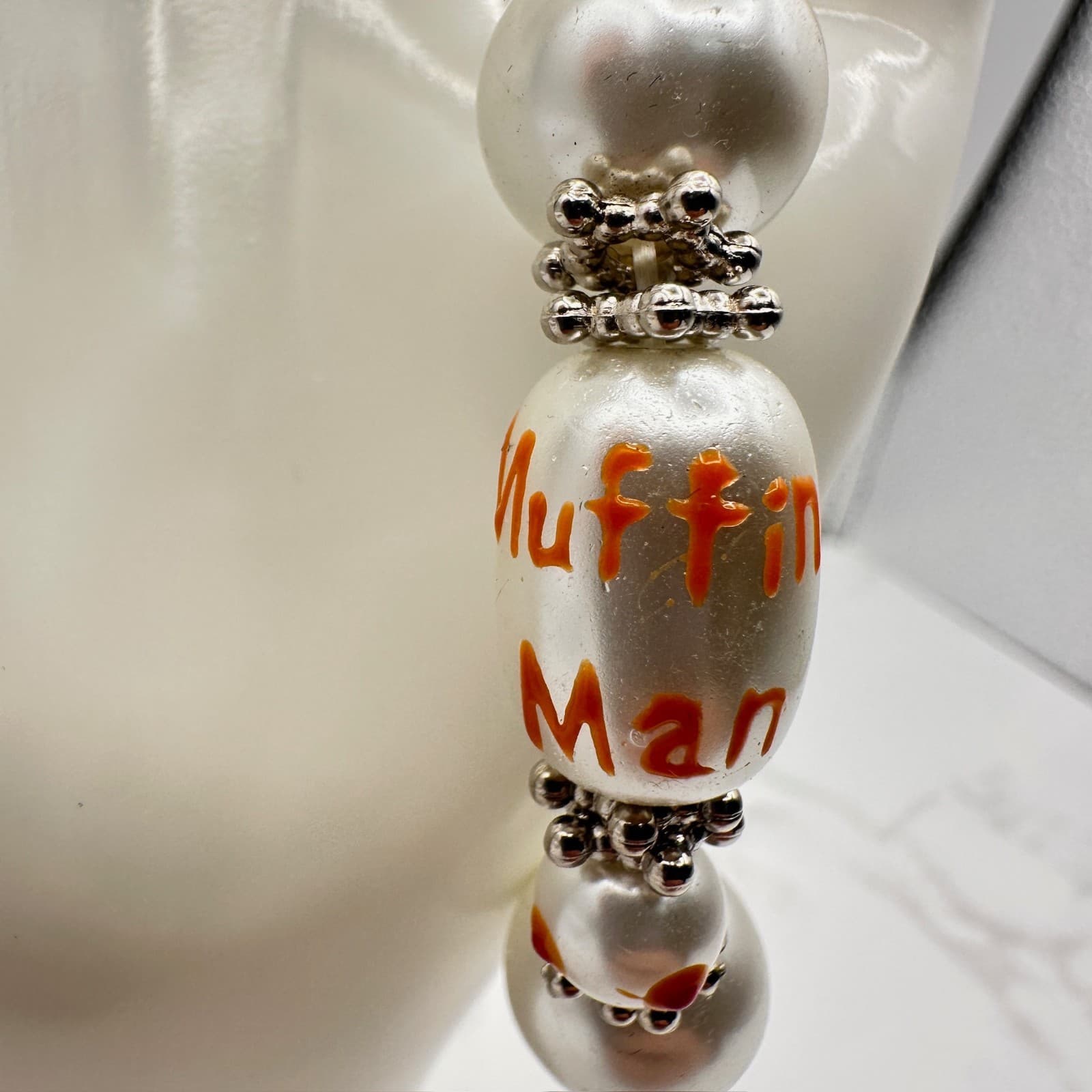 Vintage Multicolor Painted Christmas Gingerbread Man Glass Beaded Stretch - Thumbnail 7