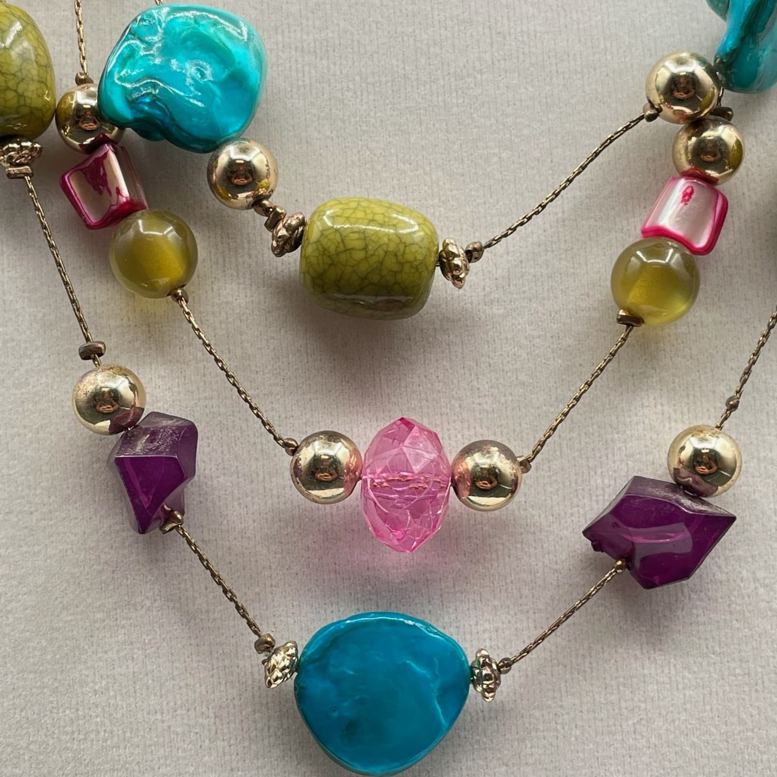 Vintage Multi-Strand Beaded Necklace Statement Multicolor Acrylic Glass Beads - Thumbnail 4