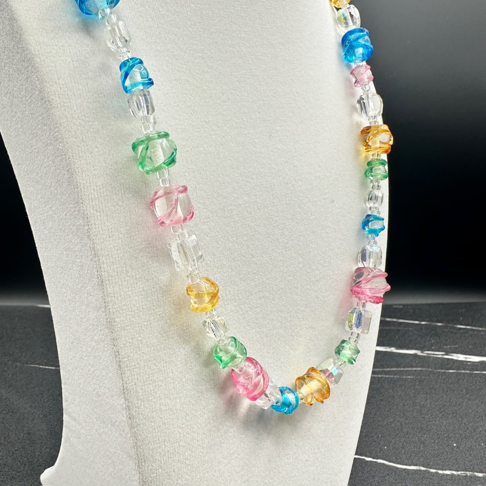 Vintage Multicolor Transparent Candy Gummy Bear Rainbow Beaded Toogle Necklace - Thumbnail 3