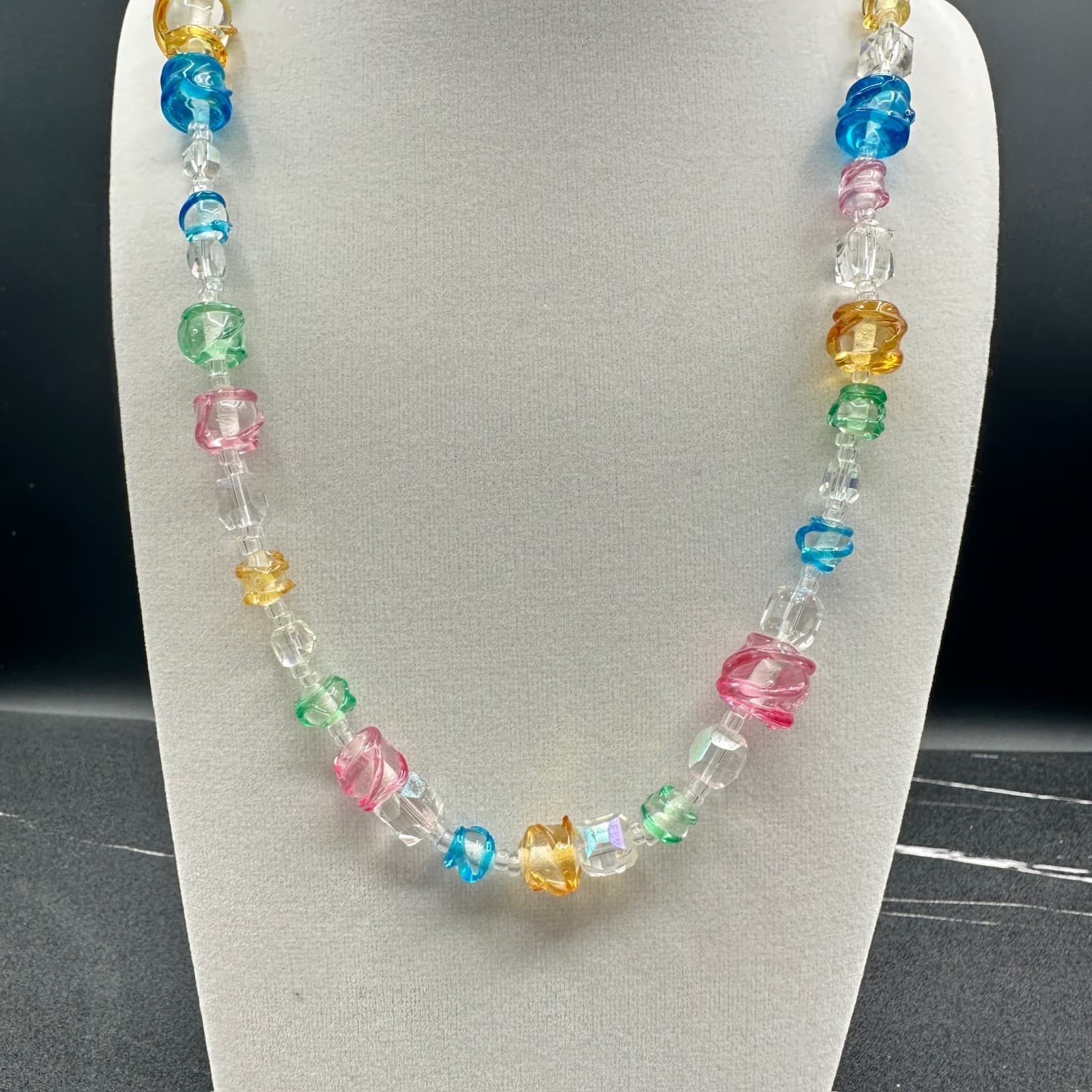Vintage Multicolor Transparent Candy Gummy Bear Rainbow Beaded Toogle Necklace - Thumbnail 2