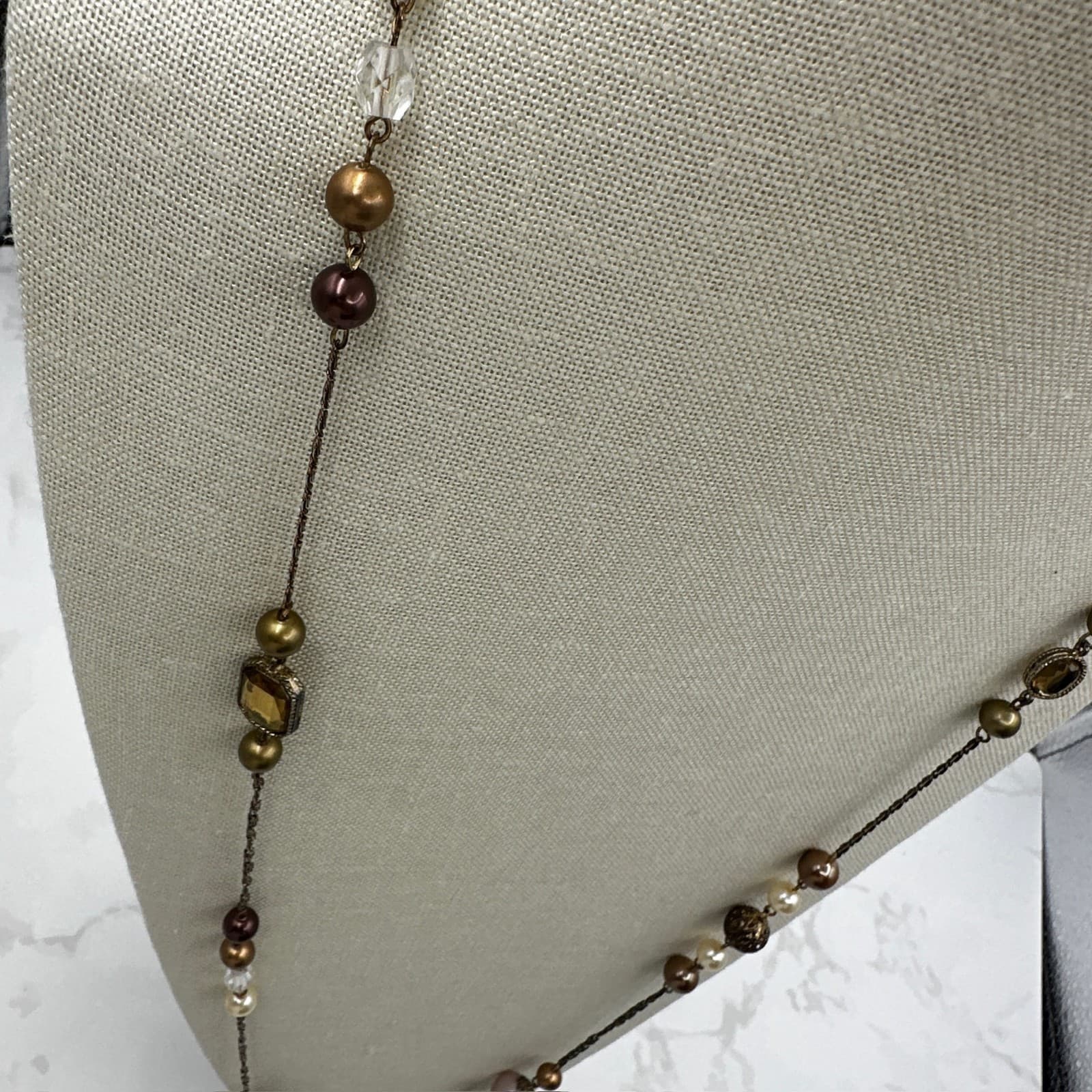 Vintage Classic Fashion Silver-Tone Chain Detail Faceted Bicone Beaded Necklace - Thumbnail 6