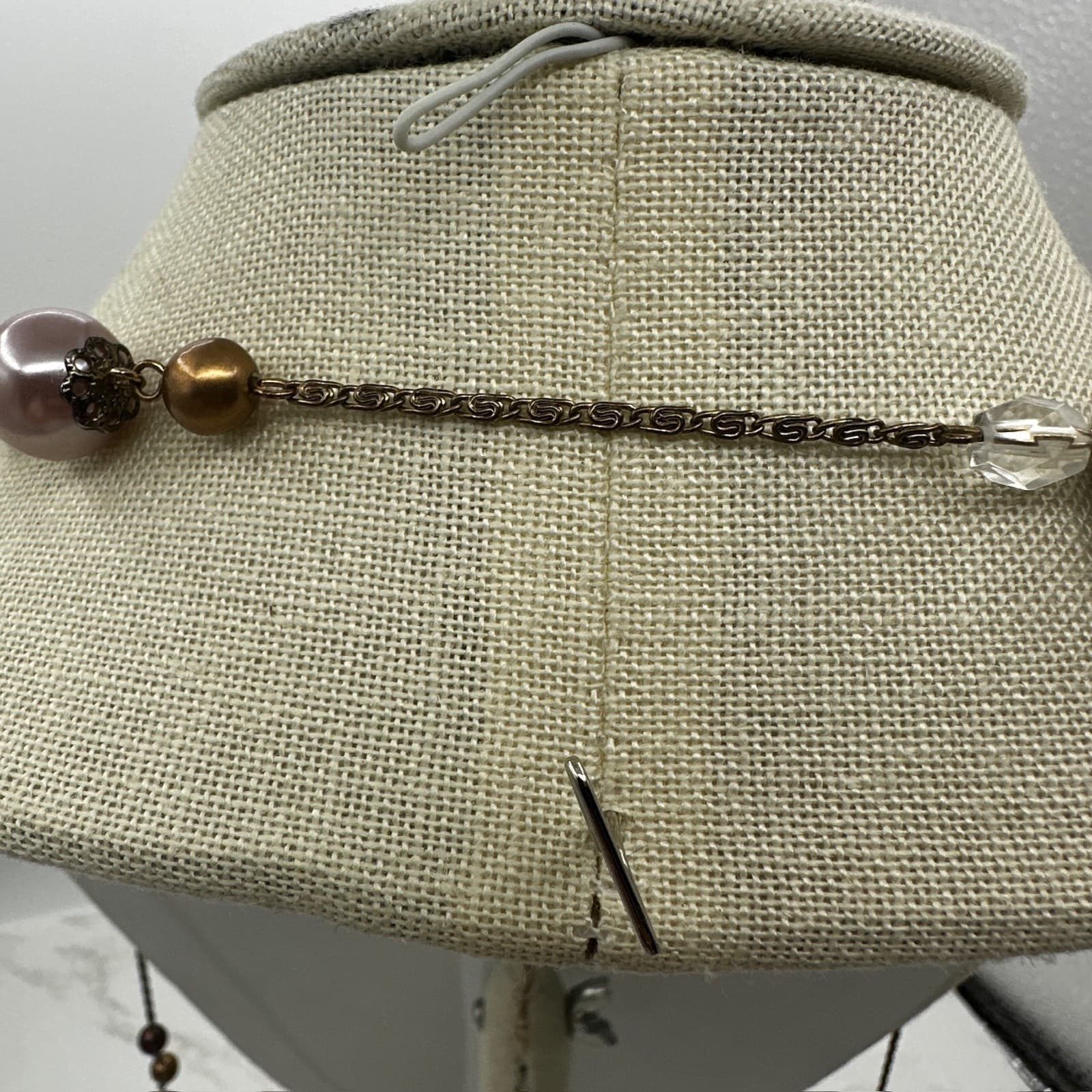 Vintage Classic Fashion Silver-Tone Chain Detail Faceted Bicone Beaded Necklace - Thumbnail 7