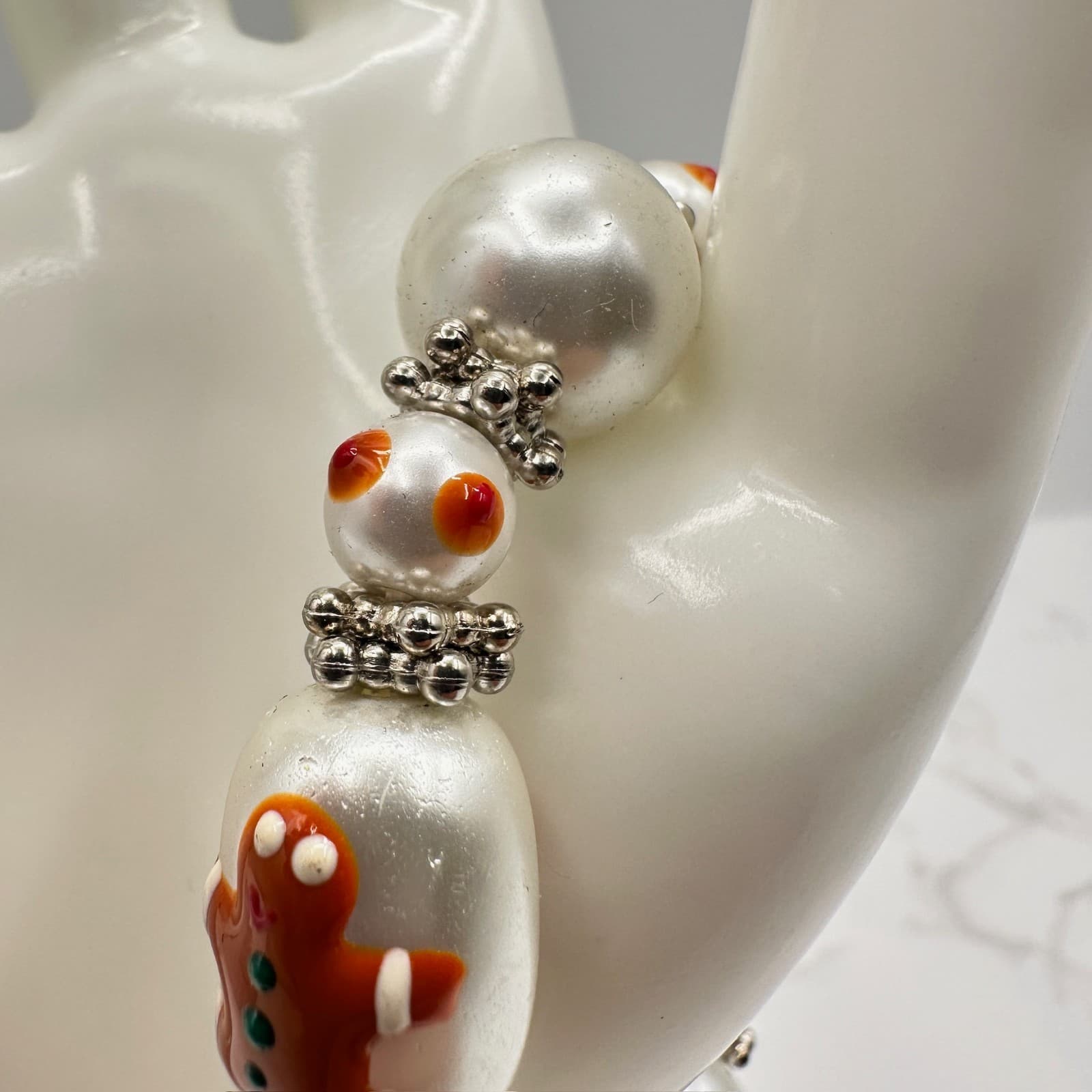 Vintage Multicolor Painted Christmas Gingerbread Man Glass Beaded Stretch - Thumbnail 6