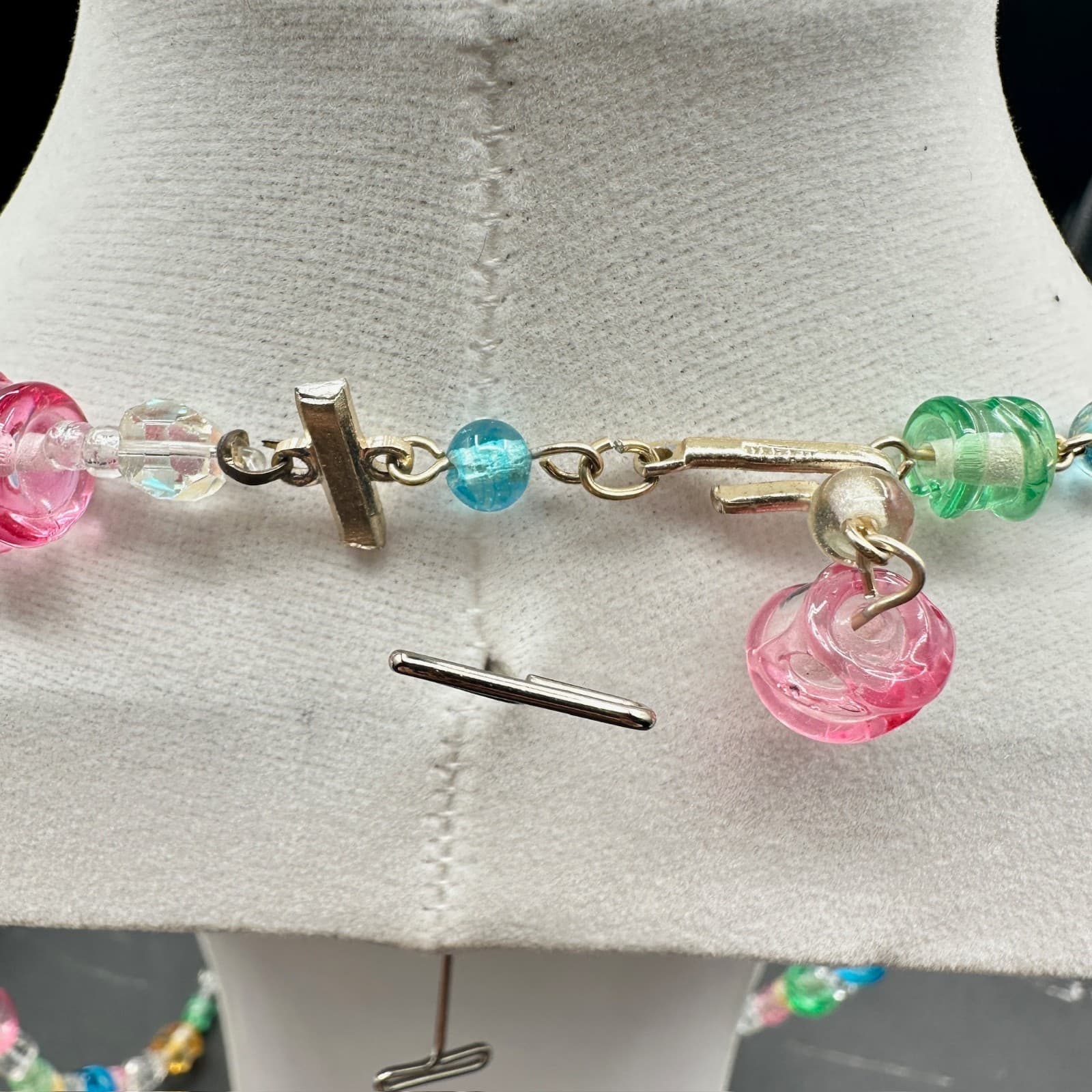 Vintage Multicolor Transparent Candy Gummy Bear Rainbow Beaded Toogle Necklace - Thumbnail 7