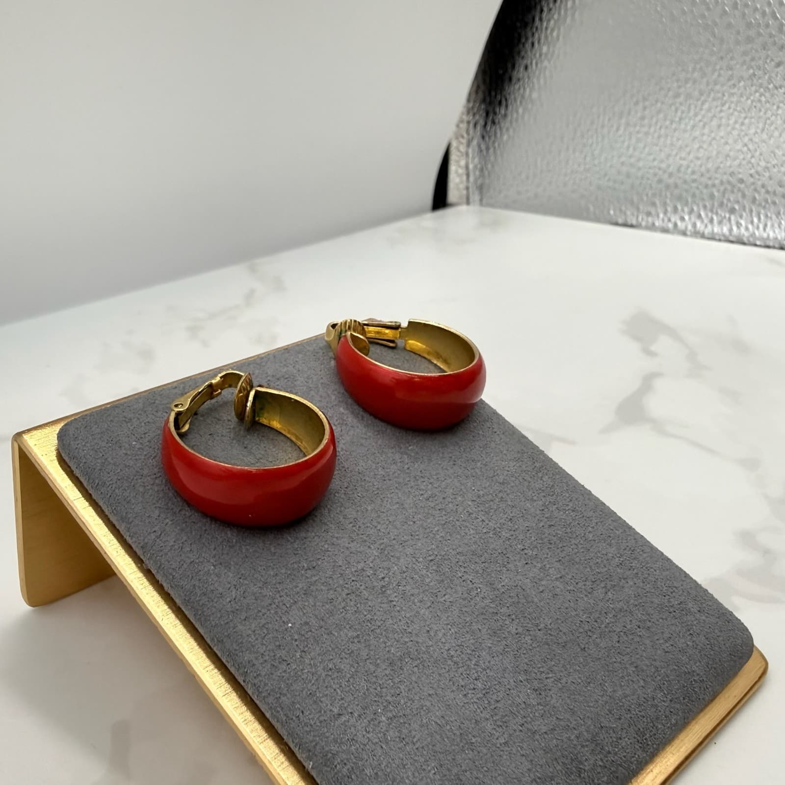 Vintage Womens Red Acrylic Retro Rockabilly Hoop Beauty & Fashion Earrings - Thumbnail 3