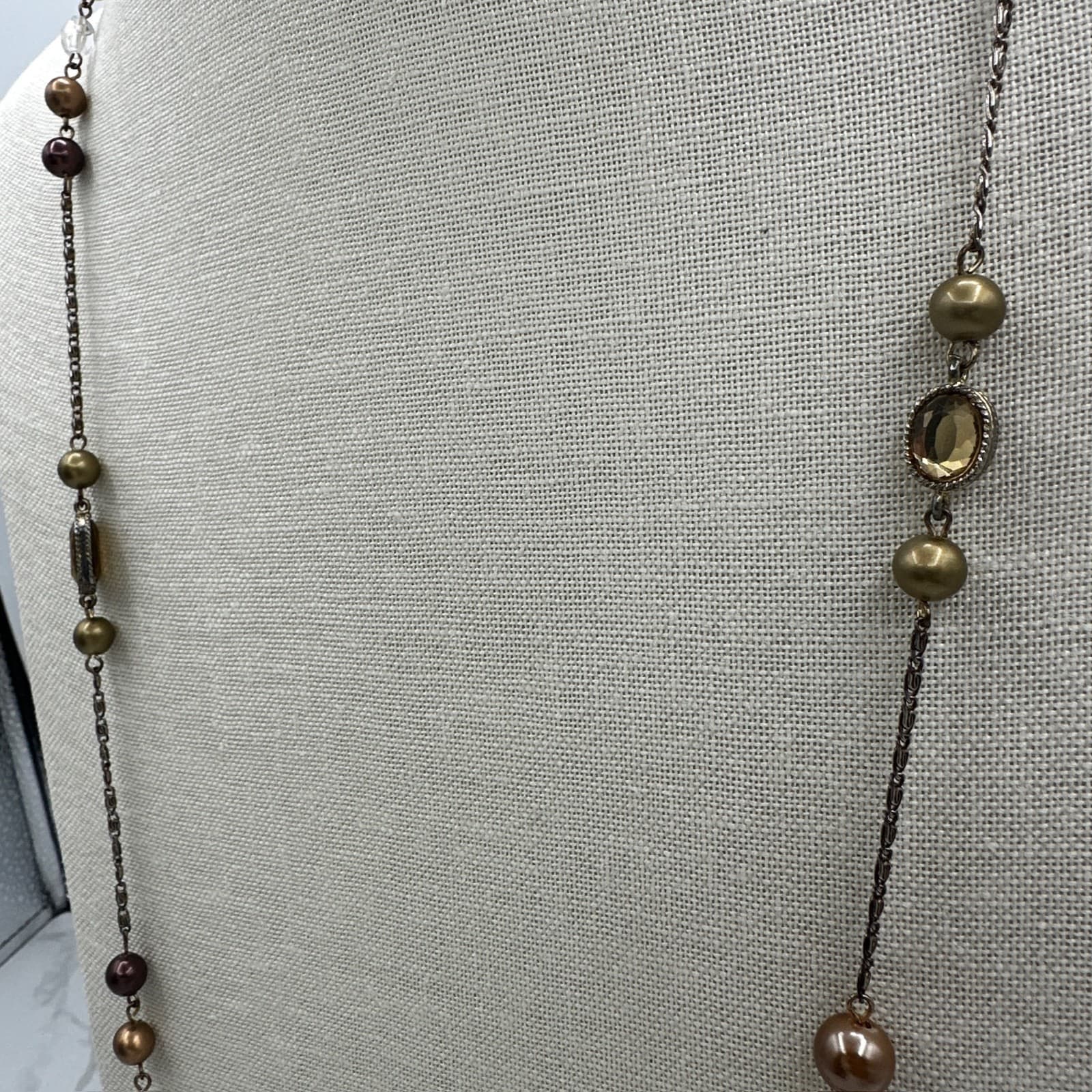 Vintage Classic Fashion Silver-Tone Chain Detail Faceted Bicone Beaded Necklace - Thumbnail 2