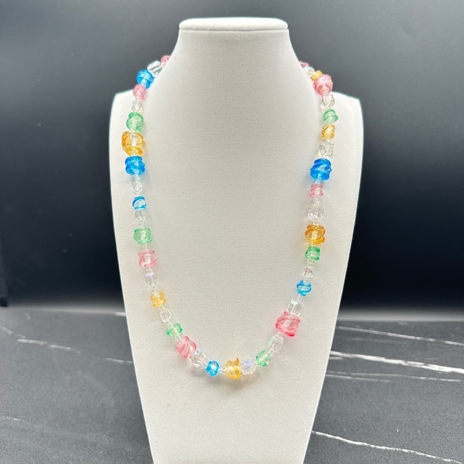 Vintage Multicolor Transparent Candy Gummy Bear Rainbow Beaded Toogle Necklace - Image 1