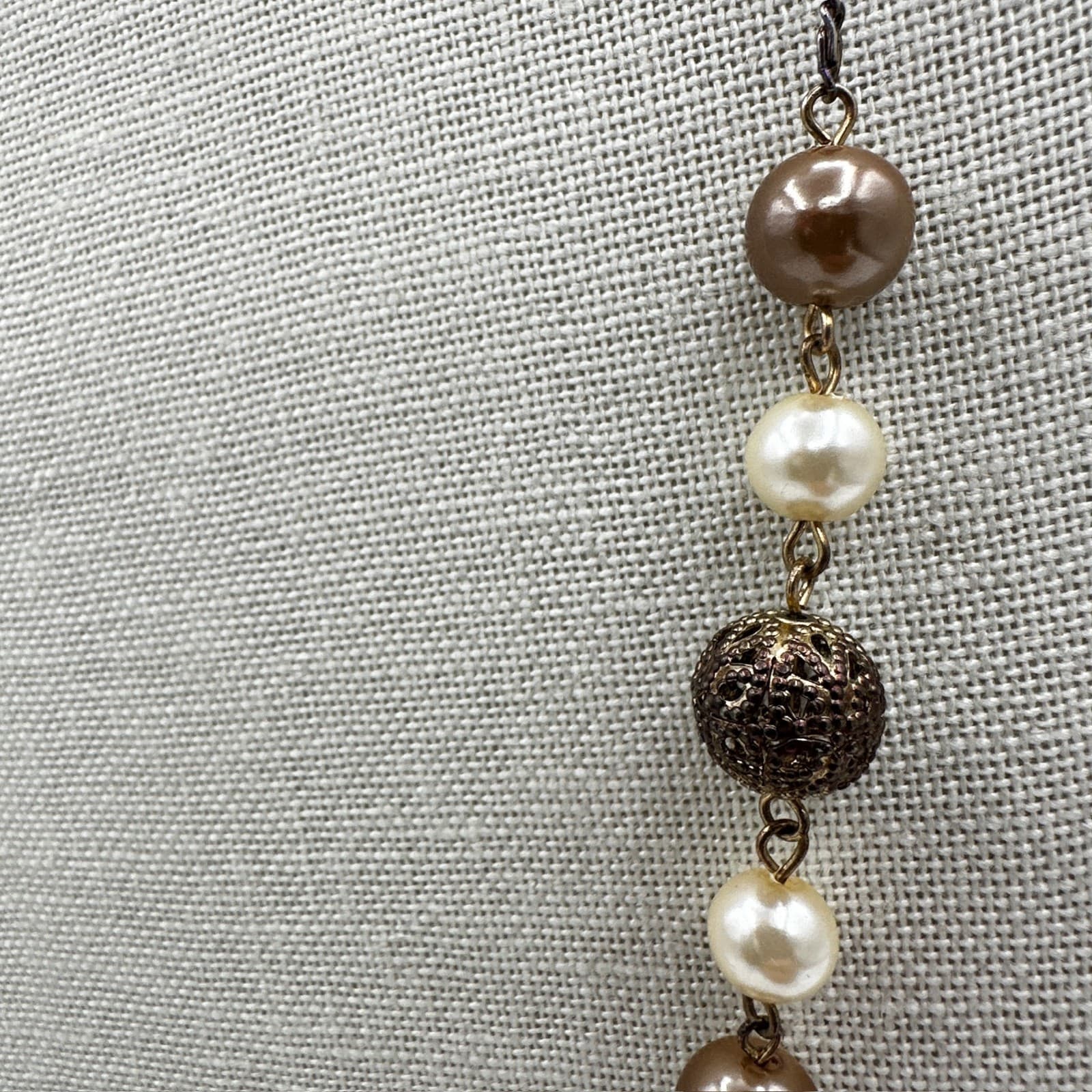 Vintage Classic Fashion Silver-Tone Chain Detail Faceted Bicone Beaded Necklace - Thumbnail 4