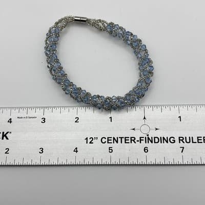 Vintage Baby Blue Crystal Glass Bead Silver Tone Bracelet - Thumbnail 3