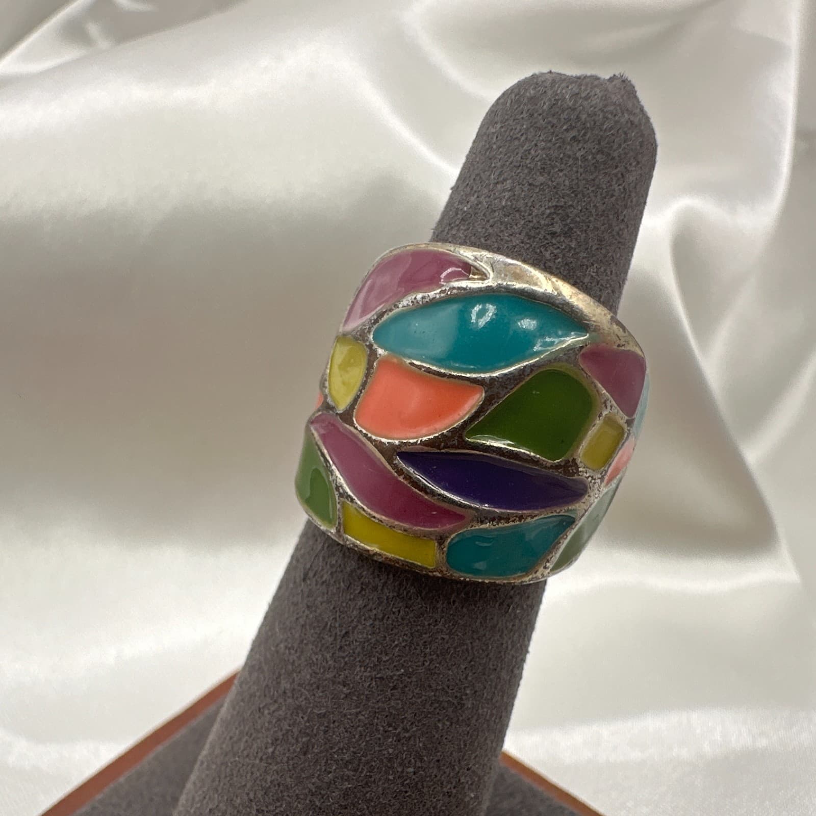 Vintage Y2K Silver Tone Enamel Abstract Ring Women's Classic Fashion Jewelry - Thumbnail 2