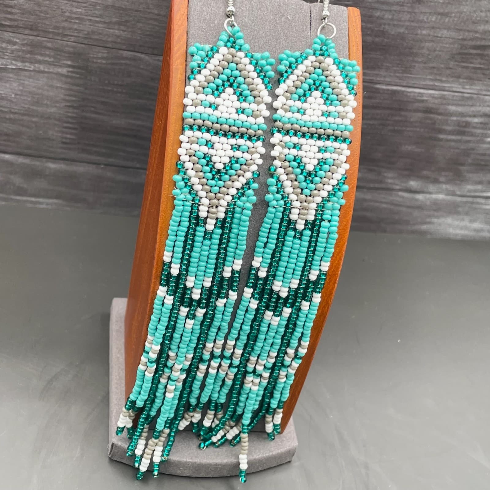 Vintage VTG Glass Seed Beaded Brick Stitch Cultural Bohemian Tesseled Fringe - Thumbnail 3