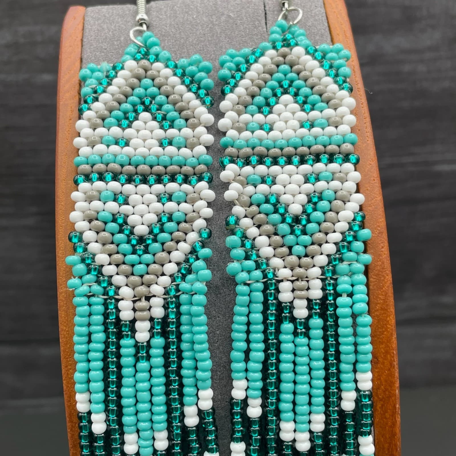 Vintage VTG Glass Seed Beaded Brick Stitch Cultural Bohemian Tesseled Fringe - Thumbnail 4