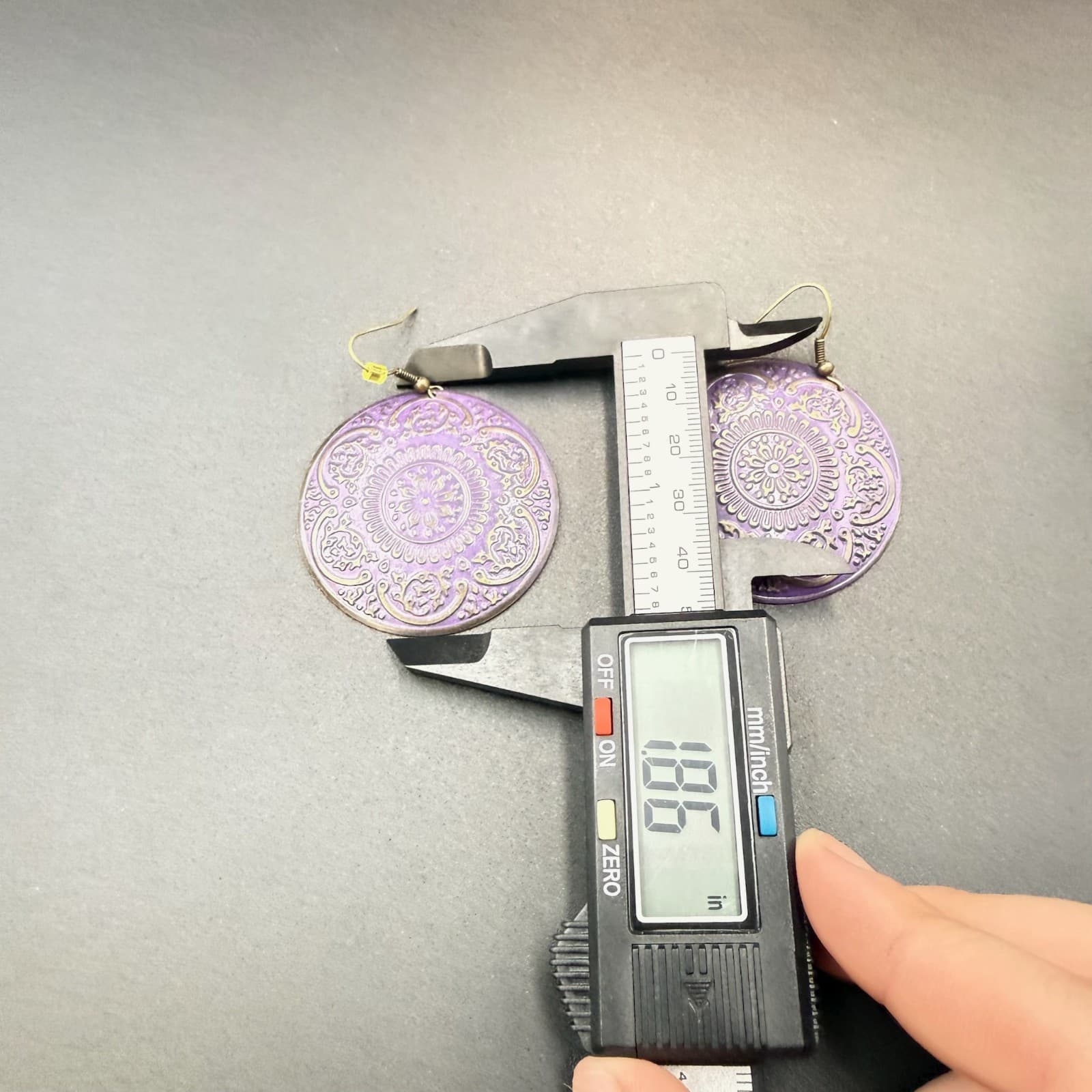 Vintage Purple Metal Gold-Toned Finish Fashion Dome Embossed Design Mandala - Thumbnail 2