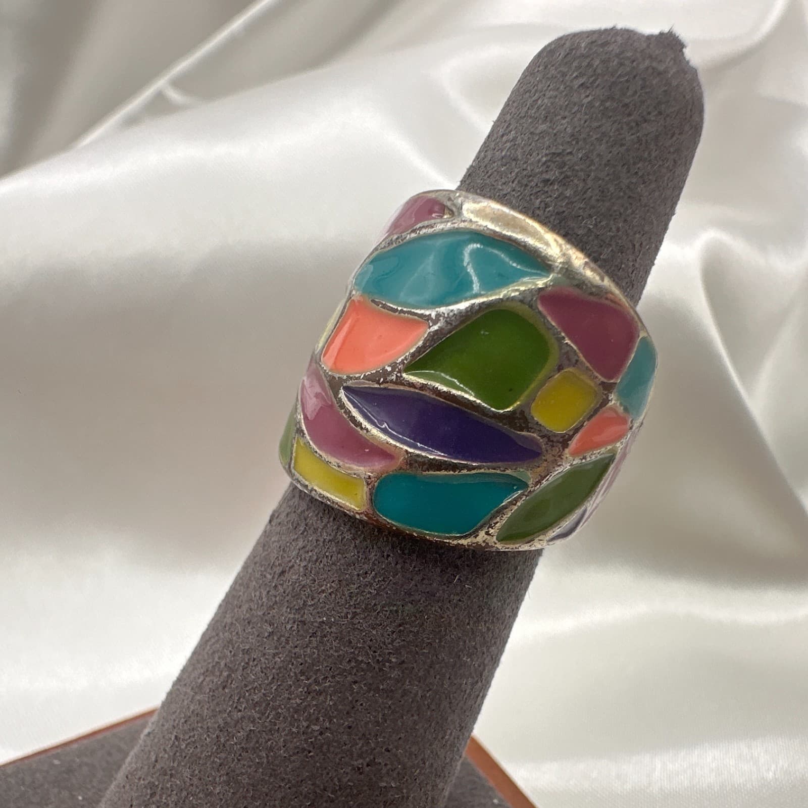Vintage Y2K Silver Tone Enamel Abstract Ring Women's Classic Fashion Jewelry - Thumbnail 3