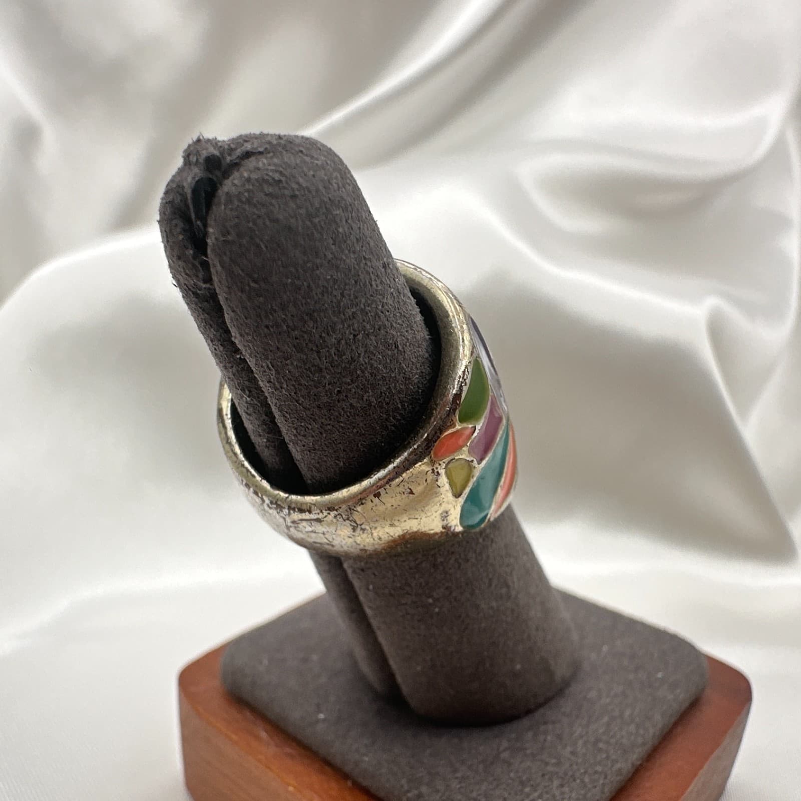 Vintage Y2K Silver Tone Enamel Abstract Ring Women's Classic Fashion Jewelry - Thumbnail 5