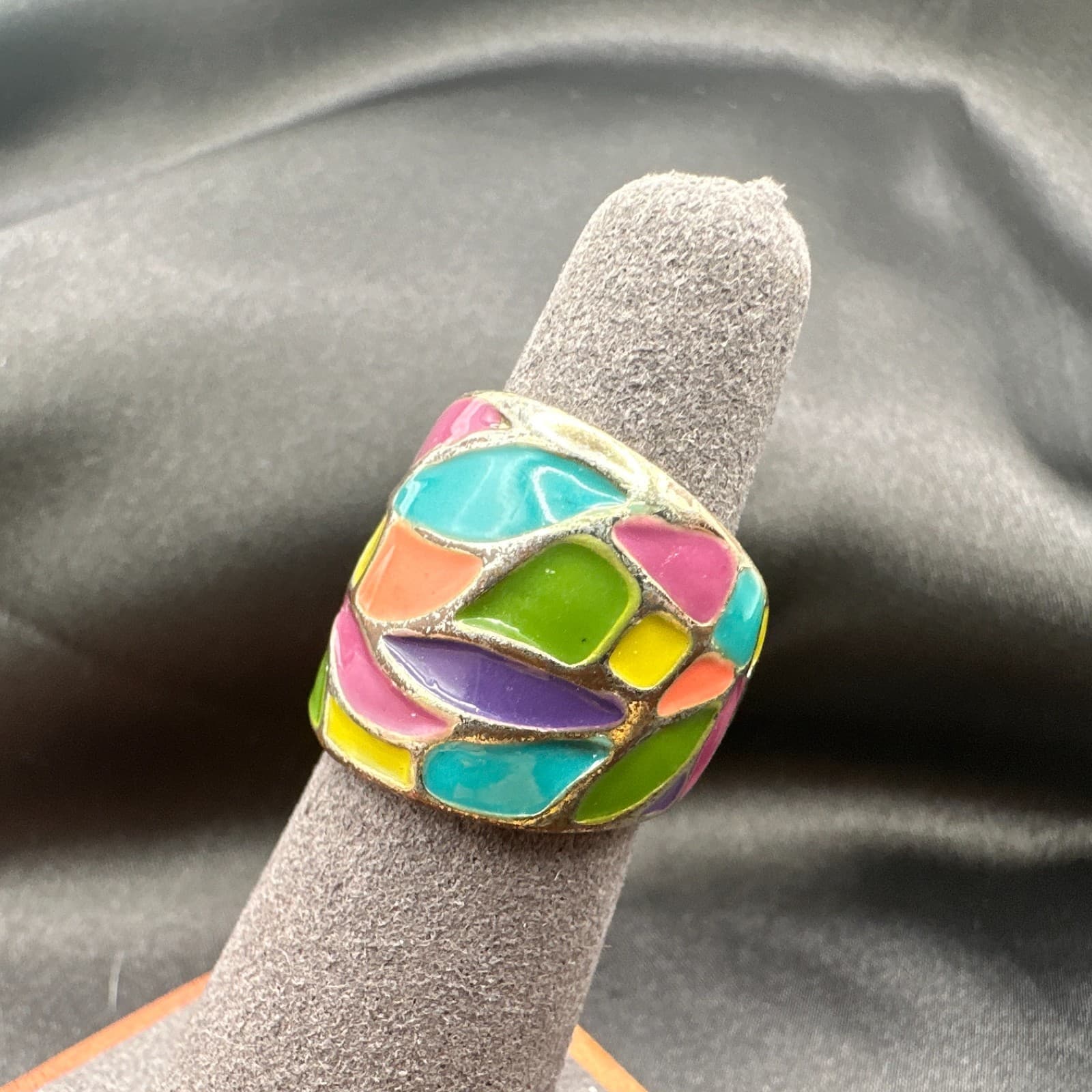 Vintage Y2K Silver Tone Enamel Abstract Ring Women's Classic Fashion Jewelry - Thumbnail 7