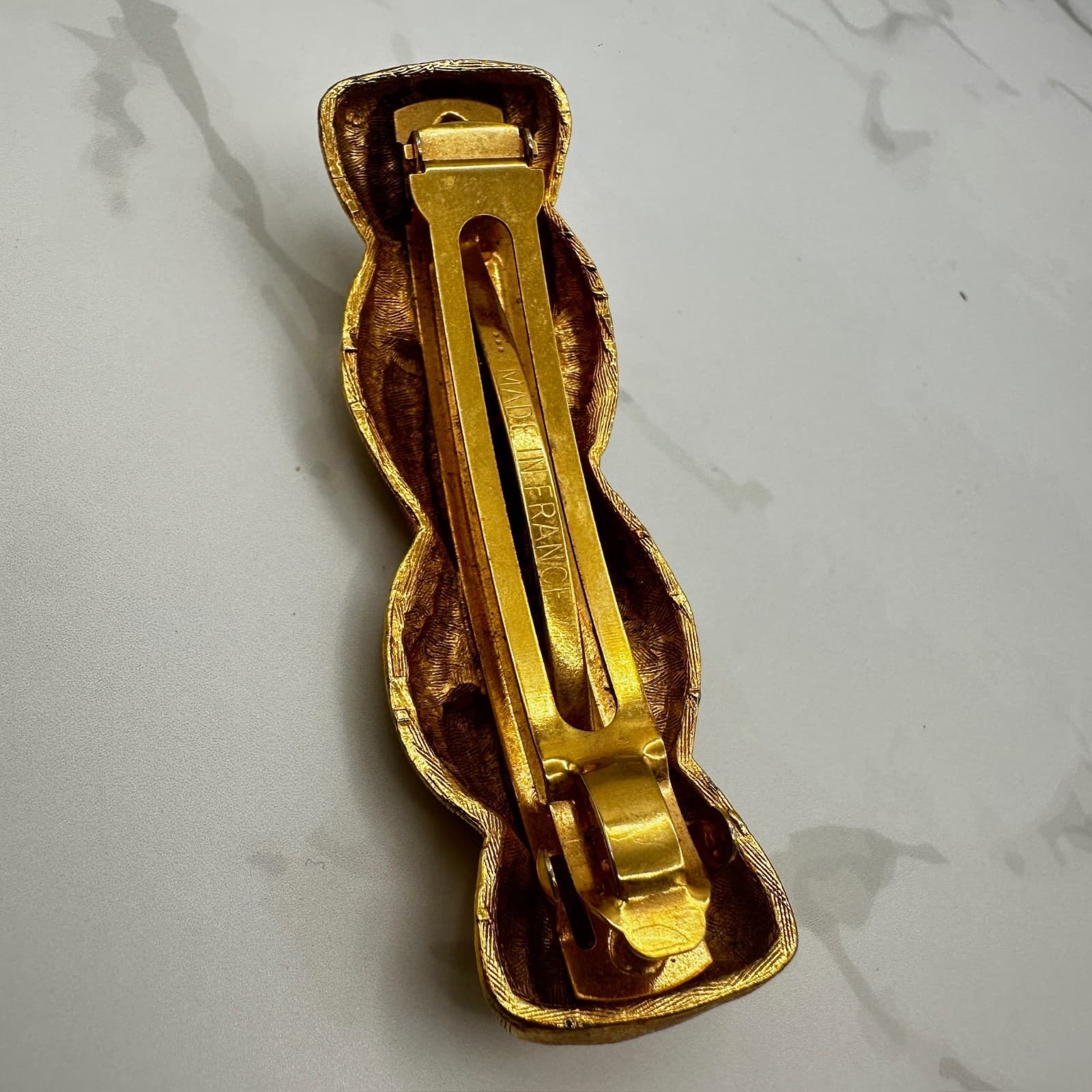 Vintage Gold-Tone Twisted Rope French Fashion Classic Hair Barrette Clip - Thumbnail 3