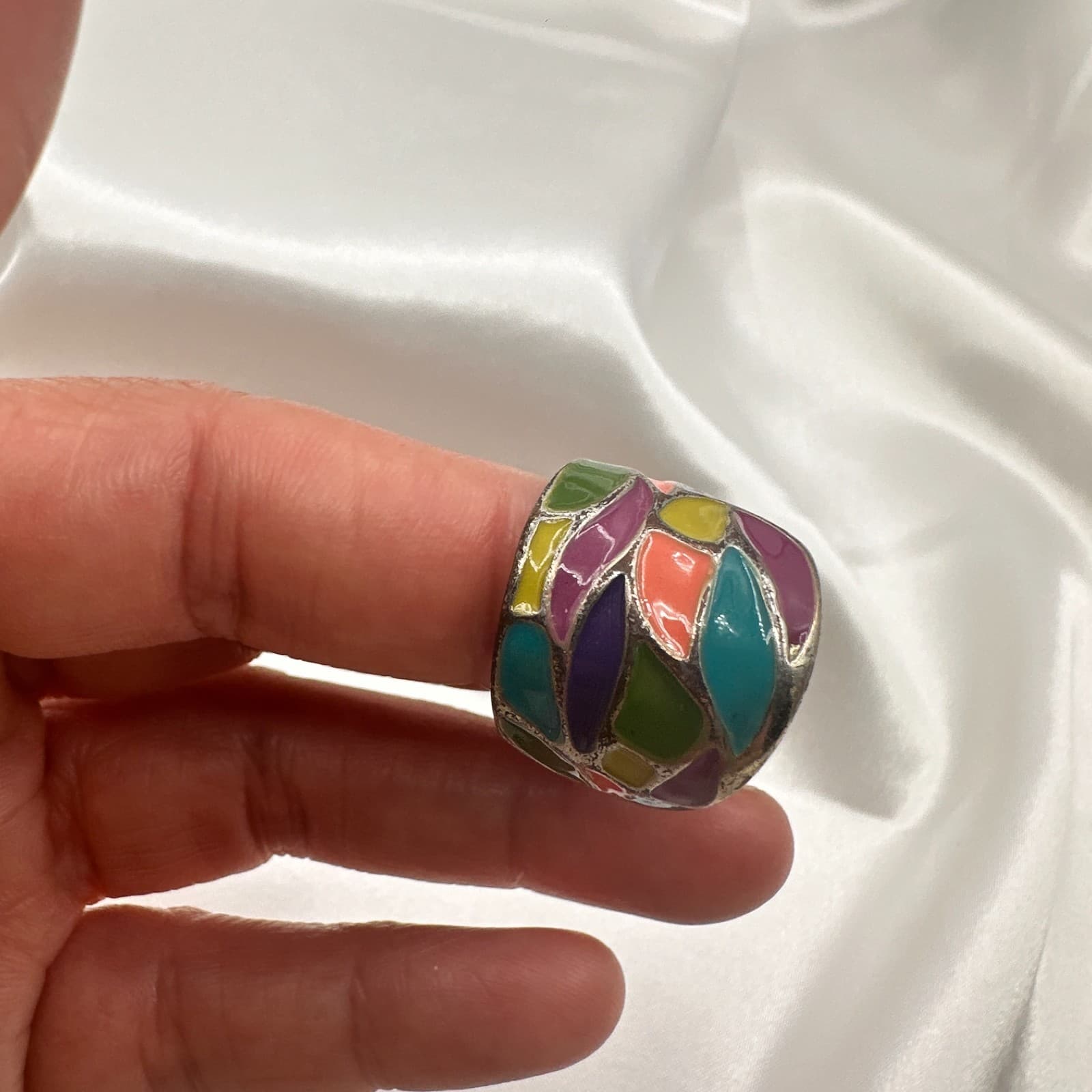 Vintage Y2K Silver Tone Enamel Abstract Ring Women's Classic Fashion Jewelry - Thumbnail 10